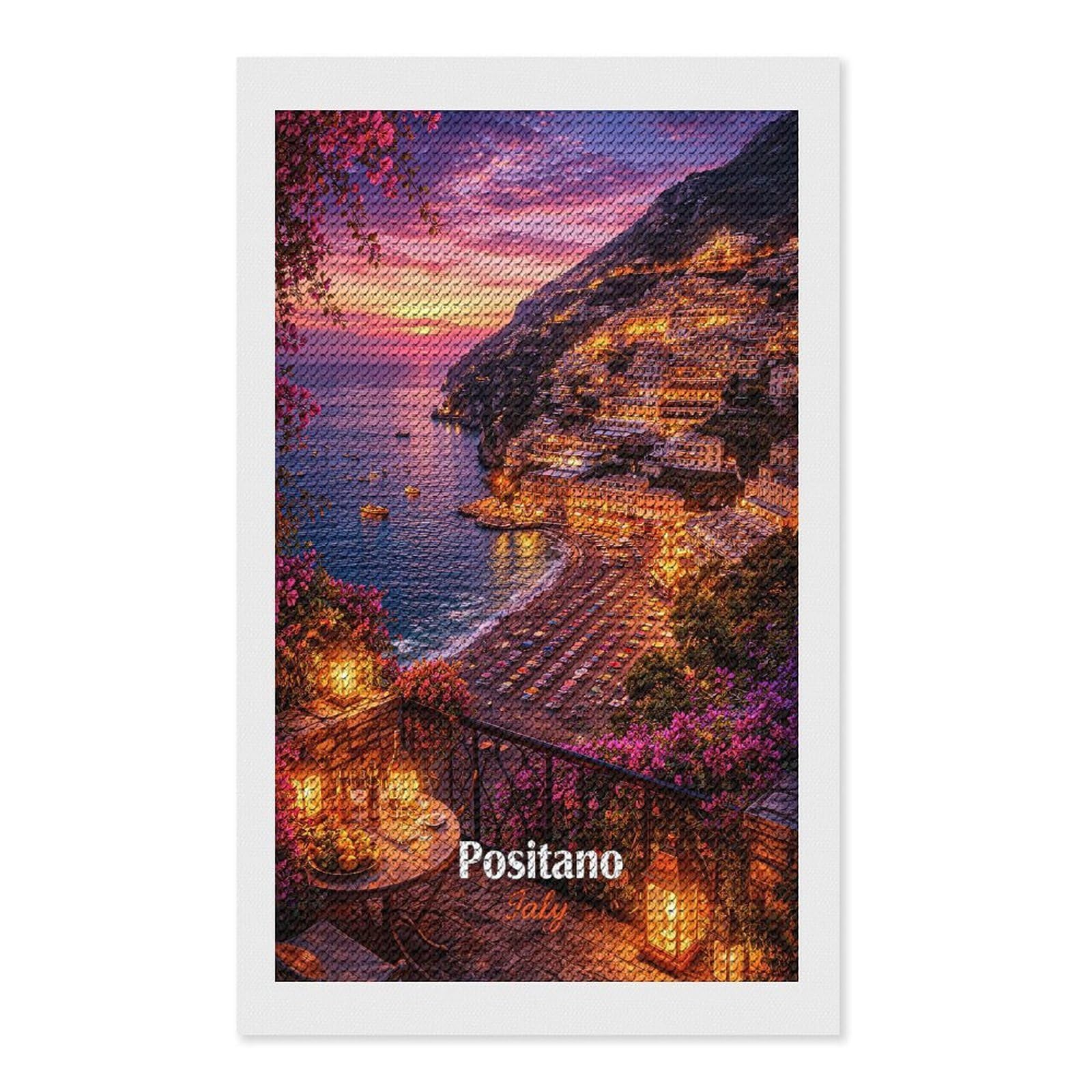 Junmoney Positano Italy Sunset Balcony View Diamond Painting Kit 12"x20", Easy Handmade Project, Easy to Enjoy, Aesthetic Room Decor, Christmas Gift