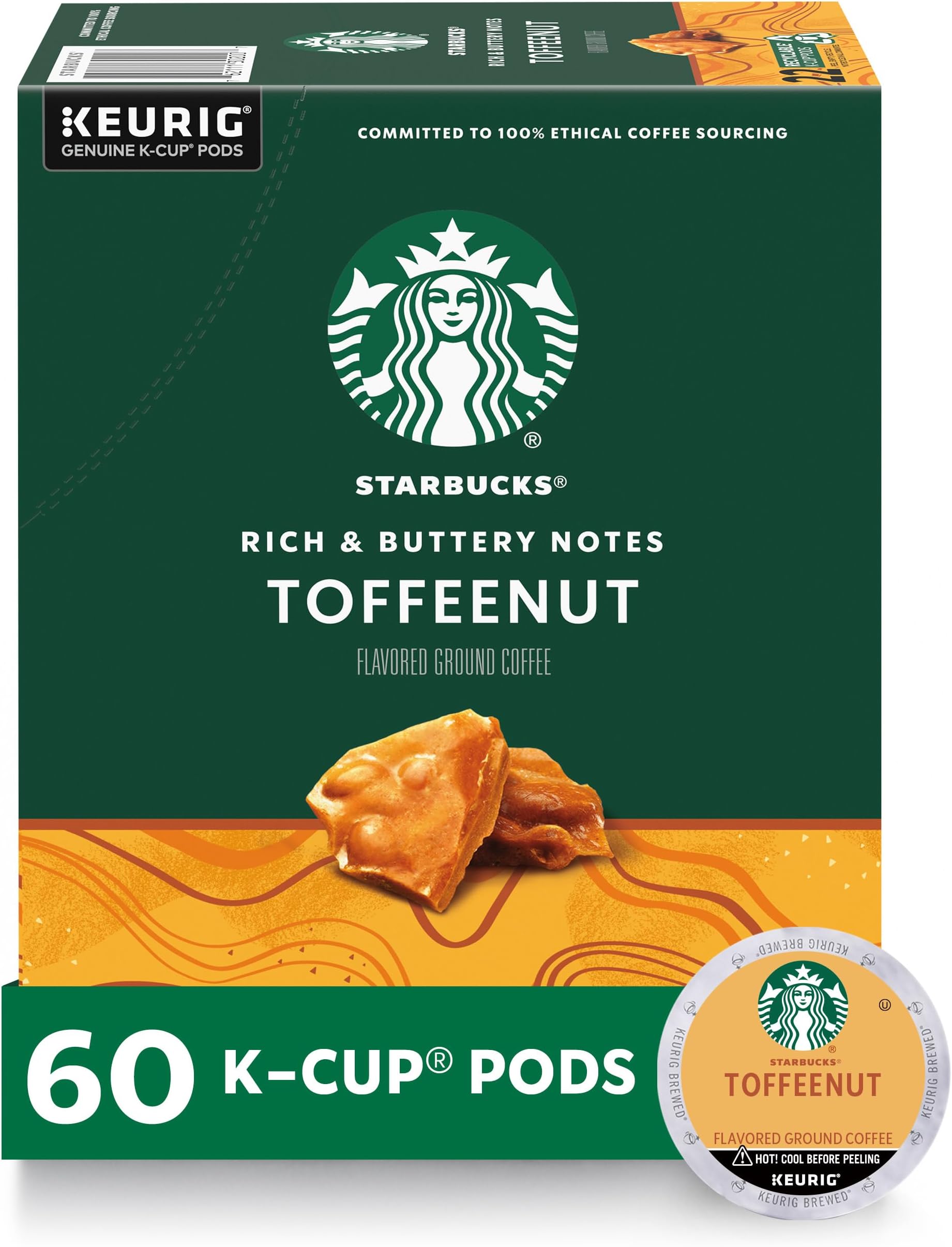 K-Cup Coffee Pods, Flavored Hot or Iced Coffee, Toffeenut, 60 Keurig Pods