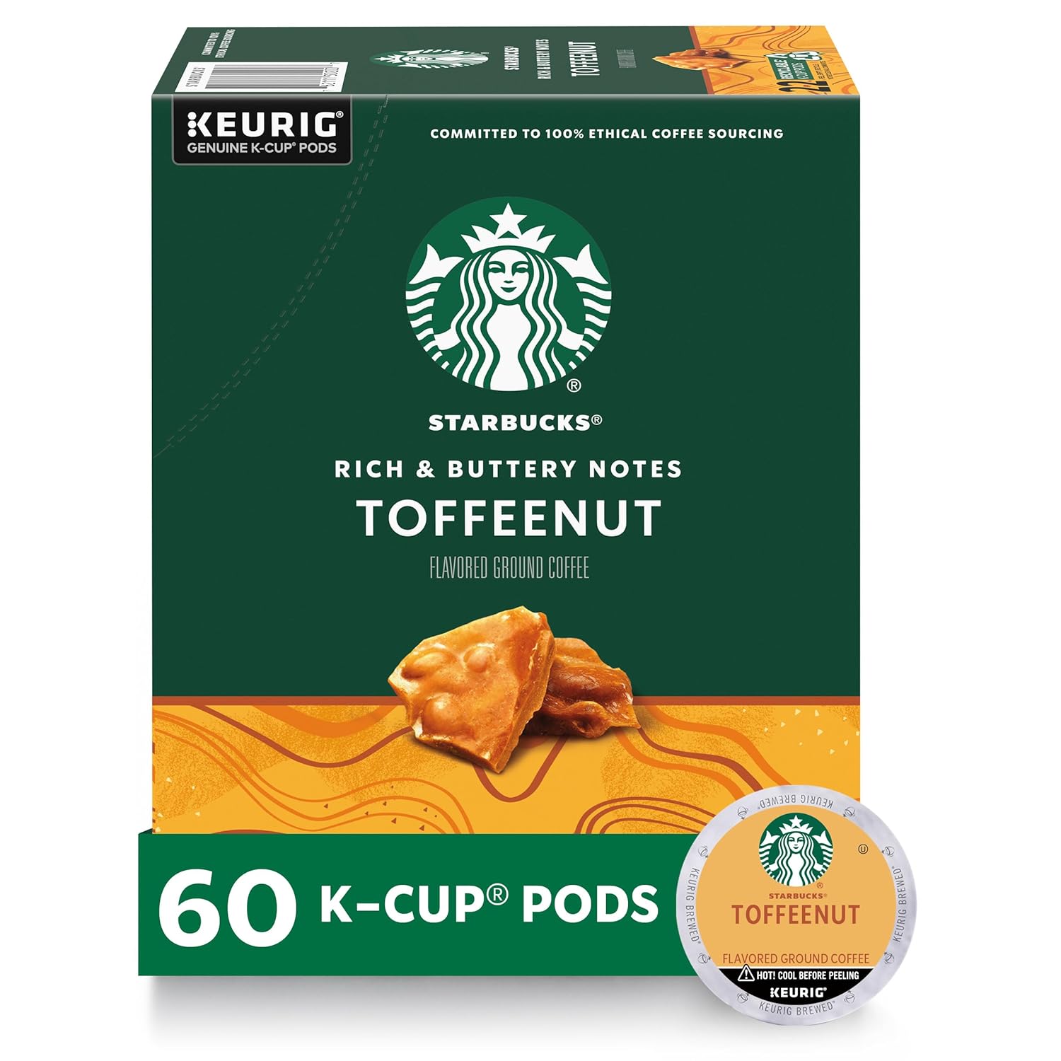 Starbucks K-Cup Coffee Pods, Flavored Hot or Iced Coffee, Toffeenut, 60 Keurig Pods