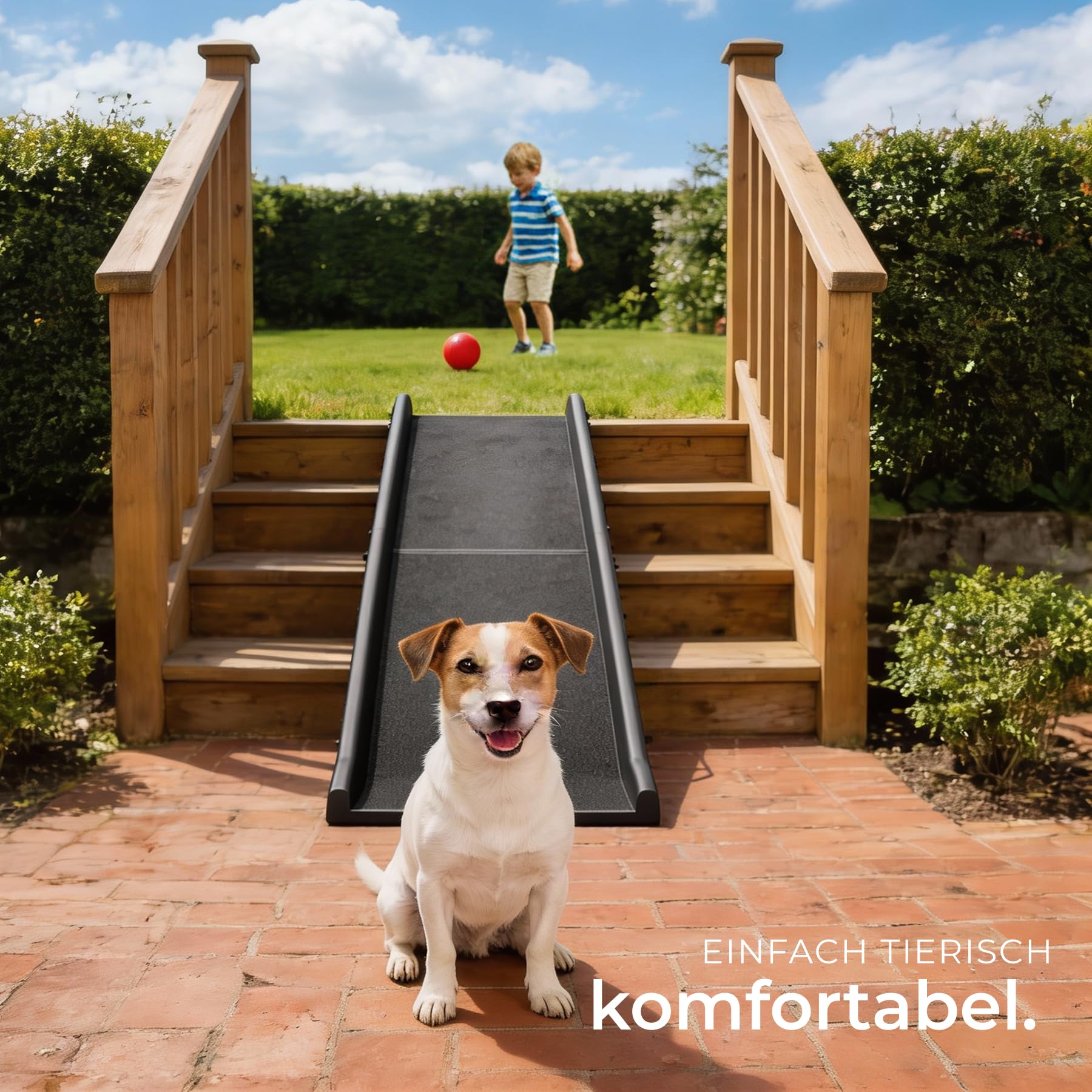 tectake® Hunderampe, klappbar und rutschfest, bis 90kg, Hunderampe Auto mit Kofferraumschutz, Haustiertreppe für Bett, Sofa und Treppen, Autorampe, Einstiegshilfe für PKW