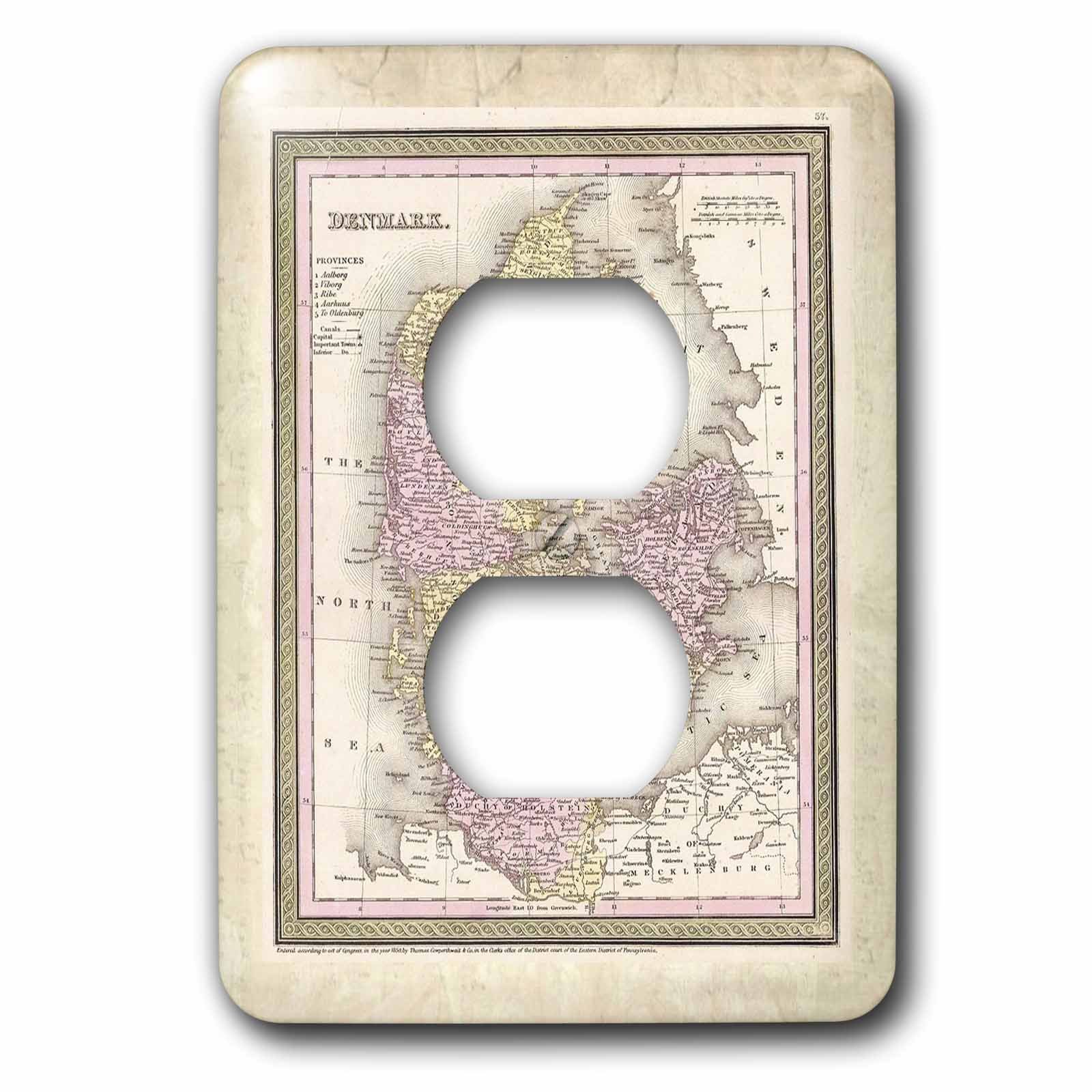 Cachez vos prises blanches avec la Carte du Vieux Danemark de 1850 double plaque murale