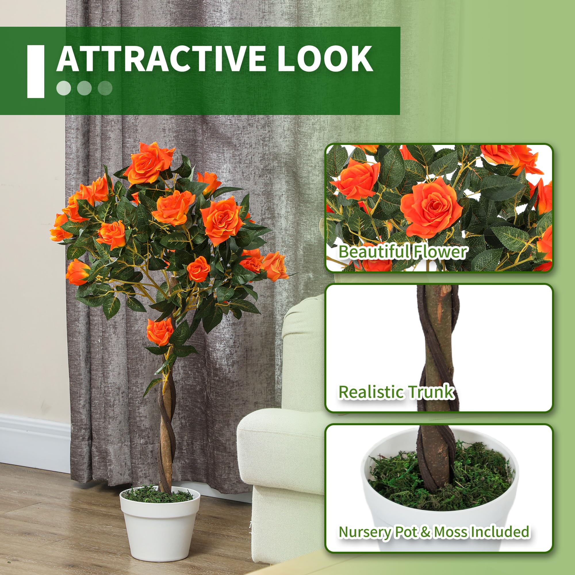 Outsunny 90cm Rosier Artificiel à Tronc torsadé Lot de 2 Orange