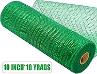 Vista 4 de Cinta de malla decorativa de poliéster verde con lámina metálica de 10 pulgadas x 30 pies cada rollo para coronas, lazos y proyectos de decoración