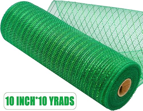 Miniatura 10 de Cinta de malla decorativa de poliéster blanco con lámina metálica de 10 pulgadas x 30 pies cada rollo para coronas, lazos y proyectos de decoración,