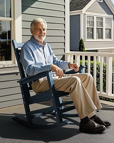 Miniatura 8 de SEWALL - Juego de 2 mecedoras de gran tamaño para exteriores, mecedoras de polietileno de alta densidad para adultos, mecedoras de patio para