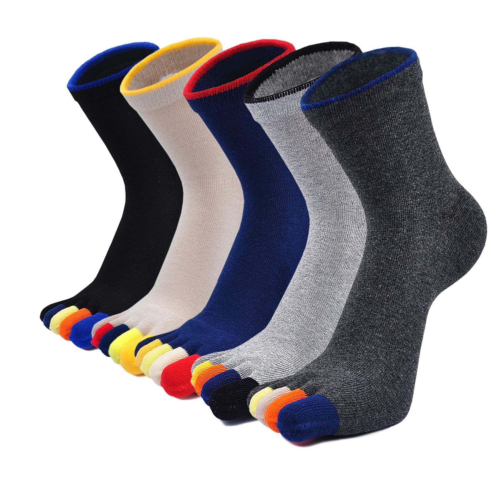 Men Toe Socks Cotton Running Five Finger Socks Mini Crew Sports Socks, UK 6-10/10-12, 5 Pairs
