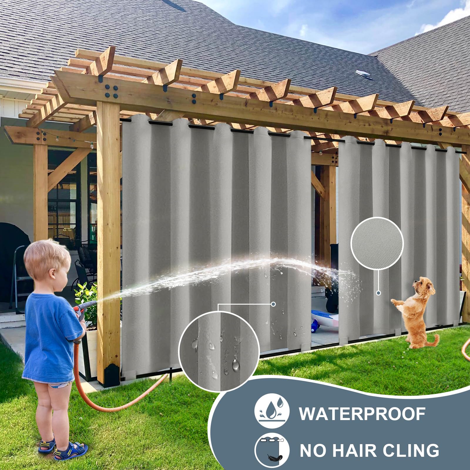 BTTO Rideau Extérieur Imperméable 254 X 213 Cm - Beige, Velcro Facile, Anti-UV Coupe-Vent Pour Pergola, Terrasse, Gazebo