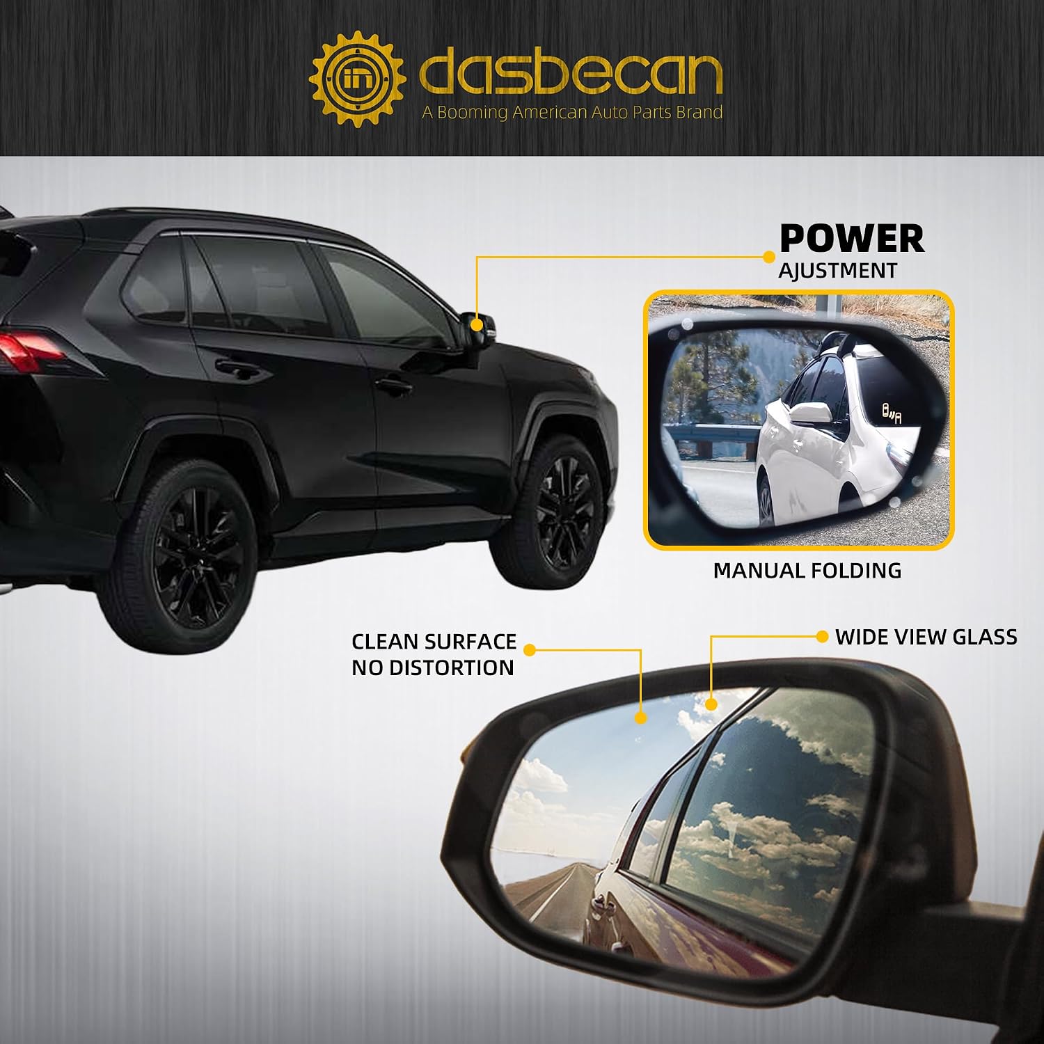 Dasbecan Right Passenger Side Mirror Assembly Compatible with 2019-2024 Toyota Rav4 Side View Midnight Black Metallic w/Power Heated Mirror Turn Signal BSD Replaces# 879100R271 8Pins