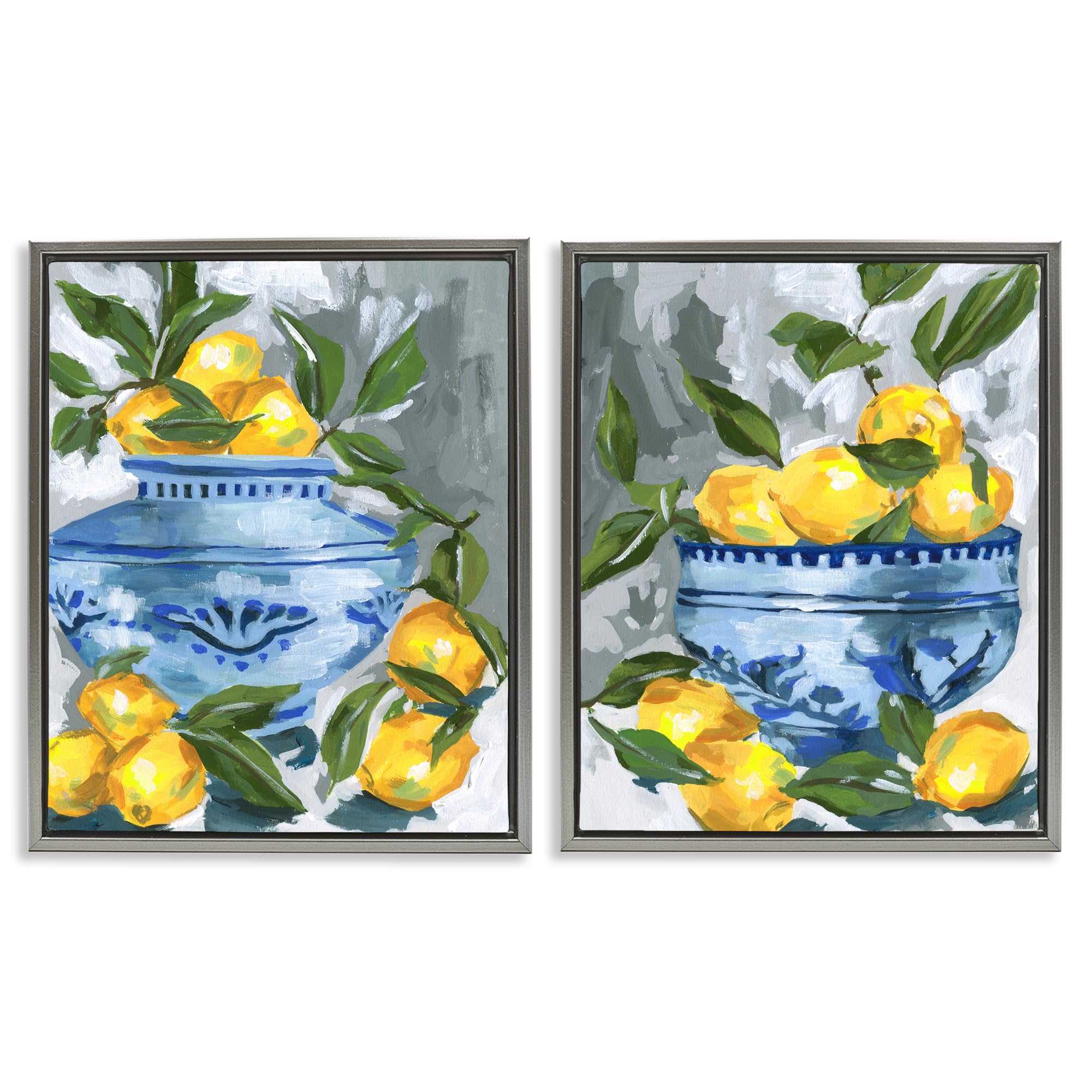 Stupell Industries Luster Gray (Matte) 'Indigo & Lemon Citrus Fruits'| 2Pc Floating Frame Art Set 2