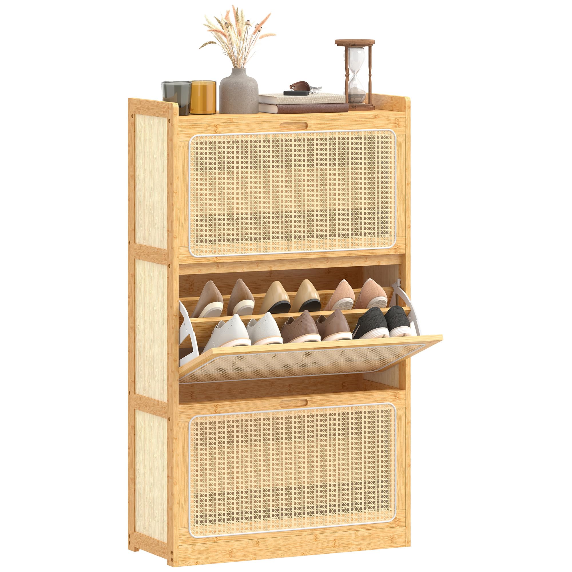 HOMCOM Scarpiera da 21 Paia Bambù 69x29x119.8 cm Legno Naturale