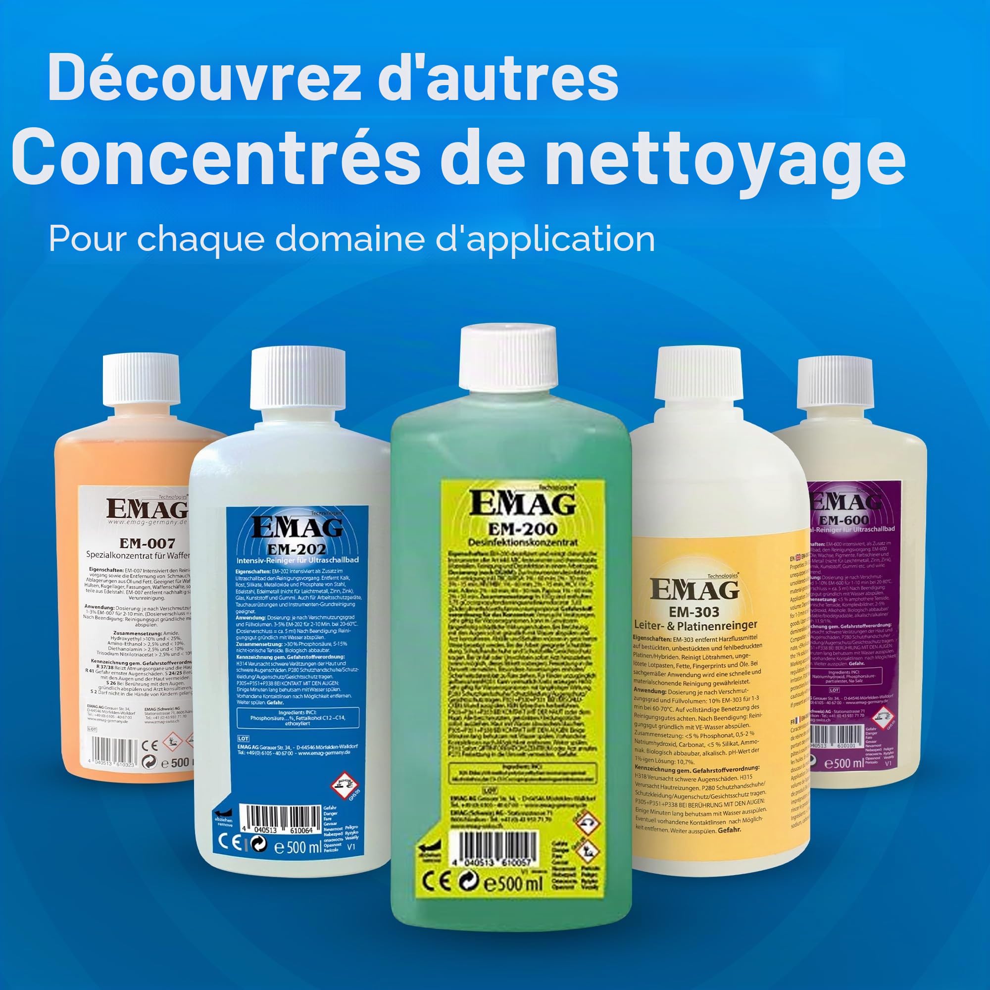 EMAG Nettoyant universel EM-007 I Nettoyeur à ultrasons spécial pour pièces d'armes, manchons, douilles, etc. I Élimine toutes les impuretés I 500 ml