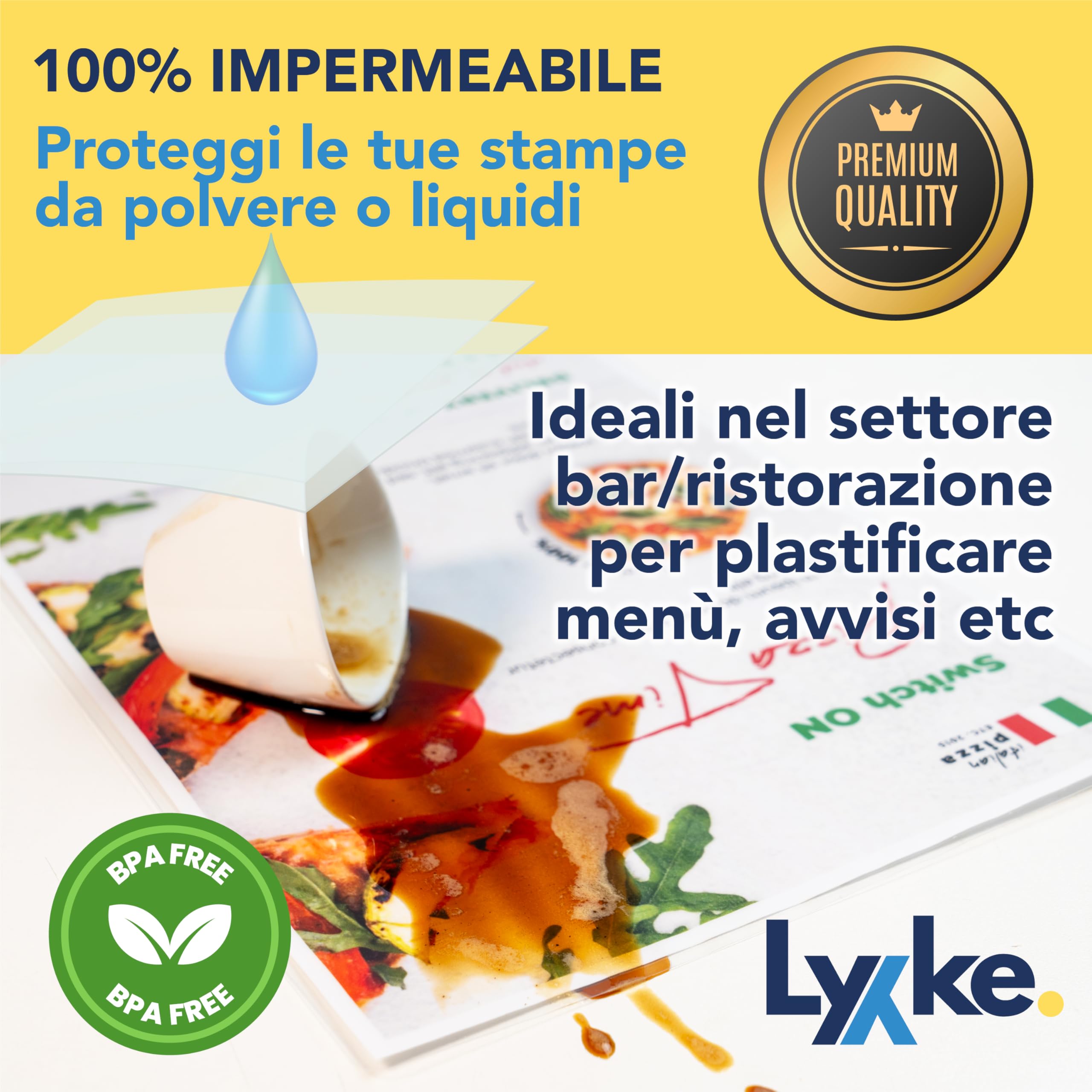 Fogli Plastificatrice A4 100 pz 2x100 micron Lucidi Premium Anti-inceppamento Trasparenti per Foto Documenti