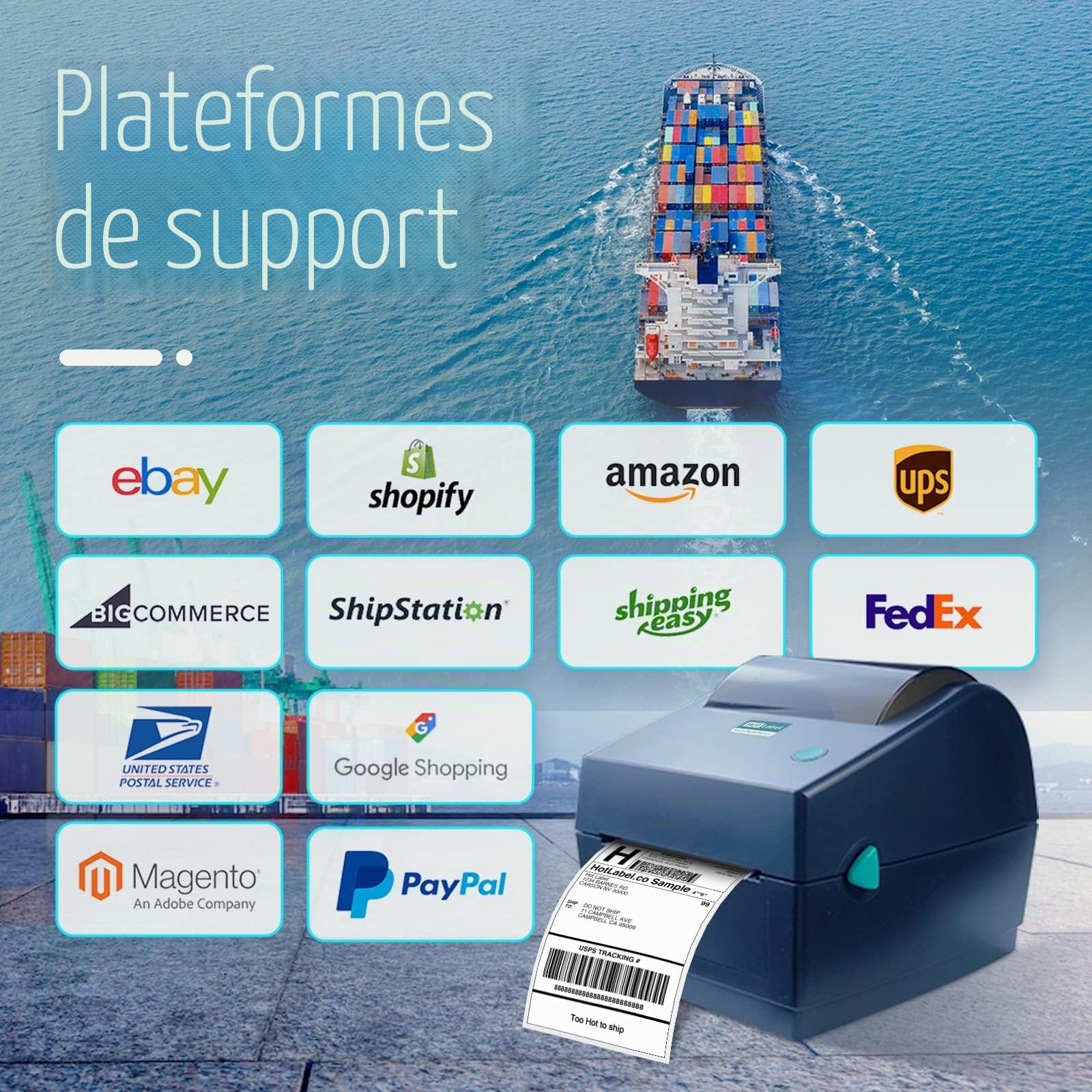 HotLabel Imprimante d'étiquettes Thermique 4x6, Code à Barres Thermique USB pour Colis d'expédition, Entreprise, Compatible avec Amazon/Etsy/Ebay/Shopify/FedEx Thermal Label Printer