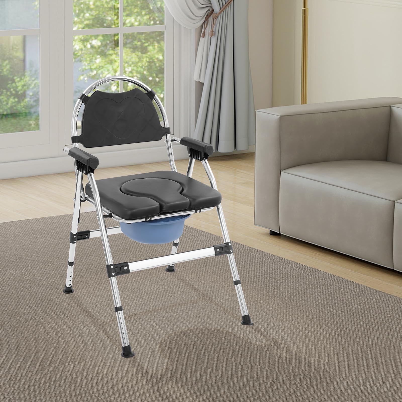 Krzesło toaletowe składane ze stali nierdzewnej, obciążenie do 150 kg, krzesło do WC z regulacją wysokości, przenośne krzesło inwalidzkie z regulacją wysokości, dla seniorów, pacjentów po operacjach