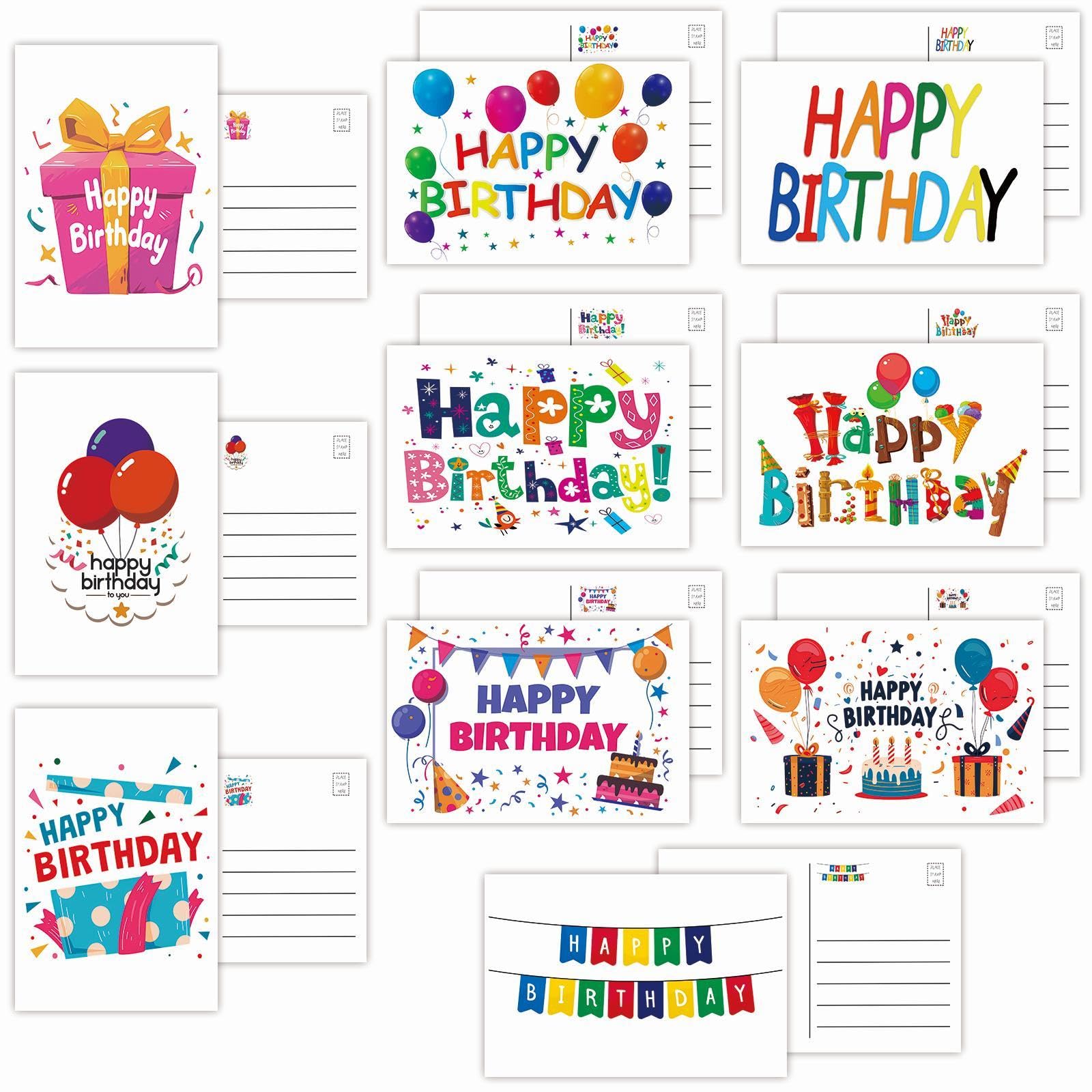 100 Pack Happy Birthday Cards Bulk - 10 Unique Designs 4x6 Inch Blank Greeting Cards for Women, Men, Kids & Seniors, Perfect for Parties & Gifts