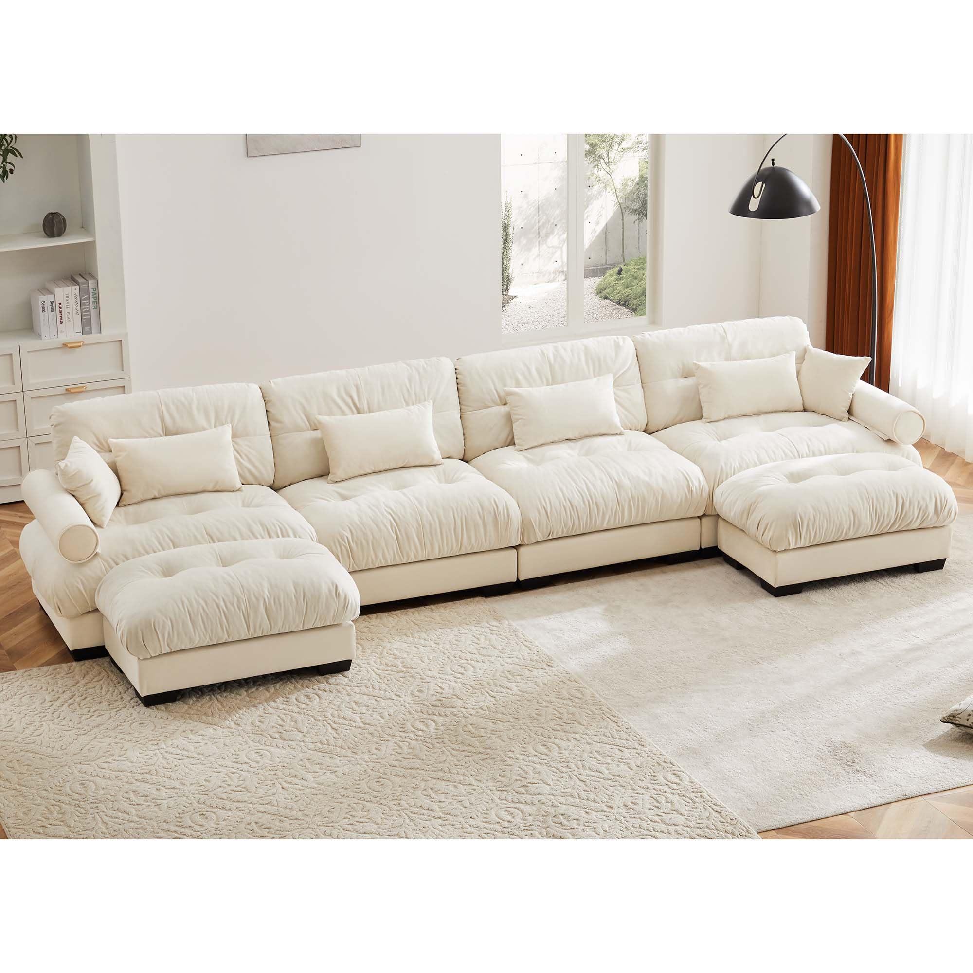 KEIKI 166" U-Shaped Oversized Velvet Modular Sectional Sofa with 2 Ottoman, High-Density Foam Cushions and Bolstered Armrests, Upholstered 4-Seater