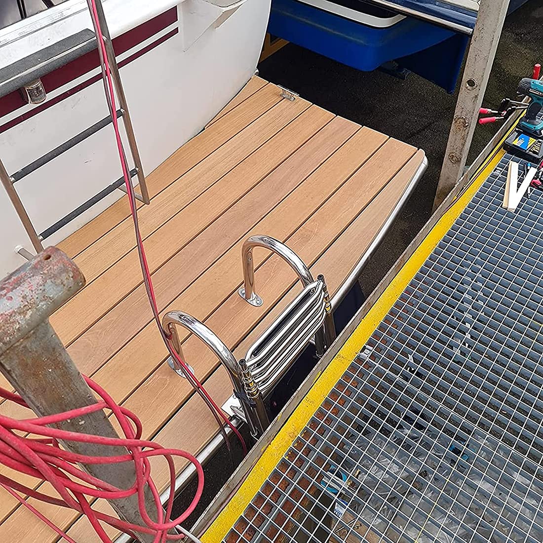 Scaletta da Bagno Telescopica, Barca in Acciaio Inossidabile Ponte per Yacht Pieghevole con Gradini Antiscivolo Corrimano E Ampia Scala Pedalò Yacht/Barca/Molo della Piscina
