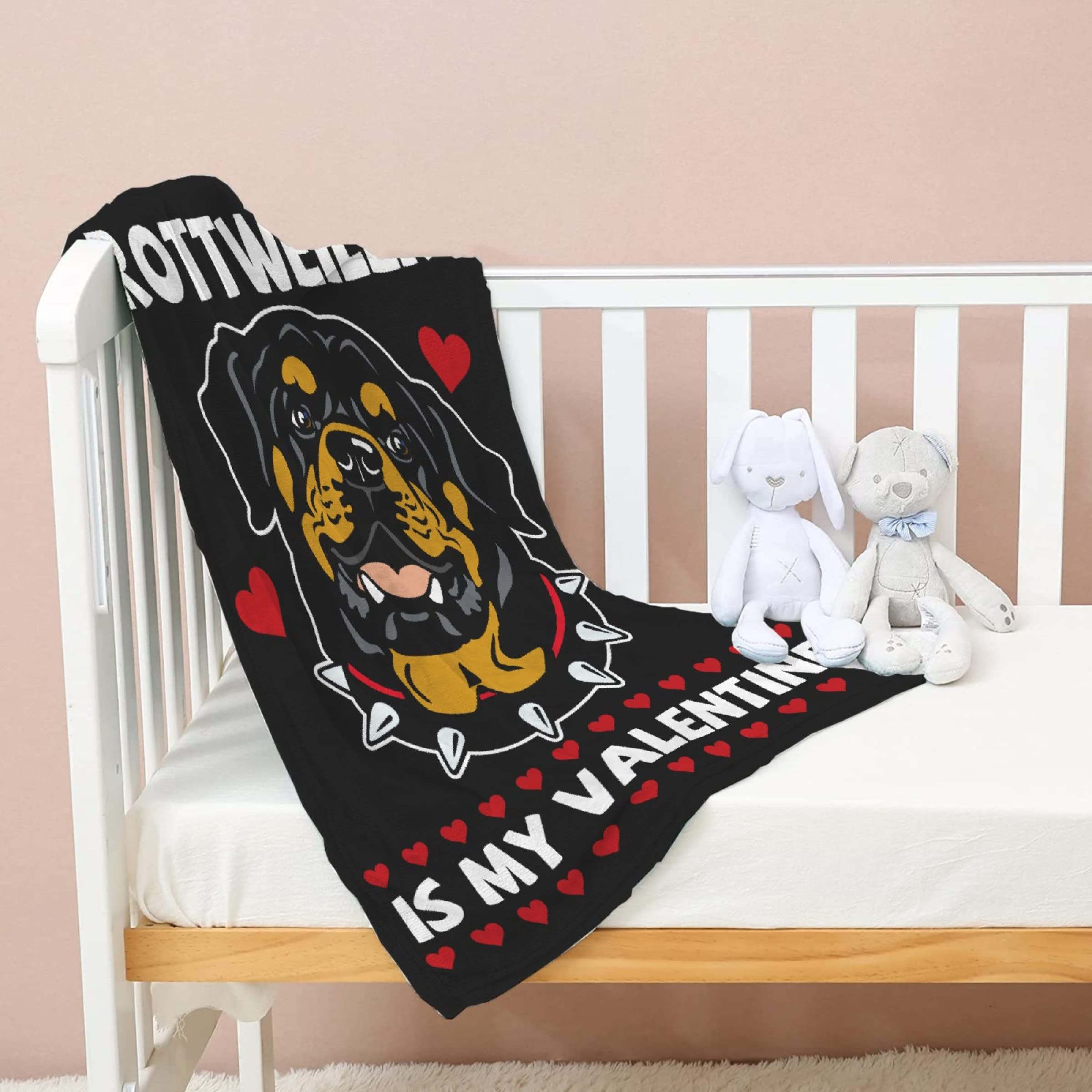 Homiehug Rottweiler is My Valentine Soft Blanket Funny Flannel Plush Girls Gifts Cozy Fuzzy Throws for Nap Bedding Sheet Couch Animal Decor Tapestries Non-Shedding 90