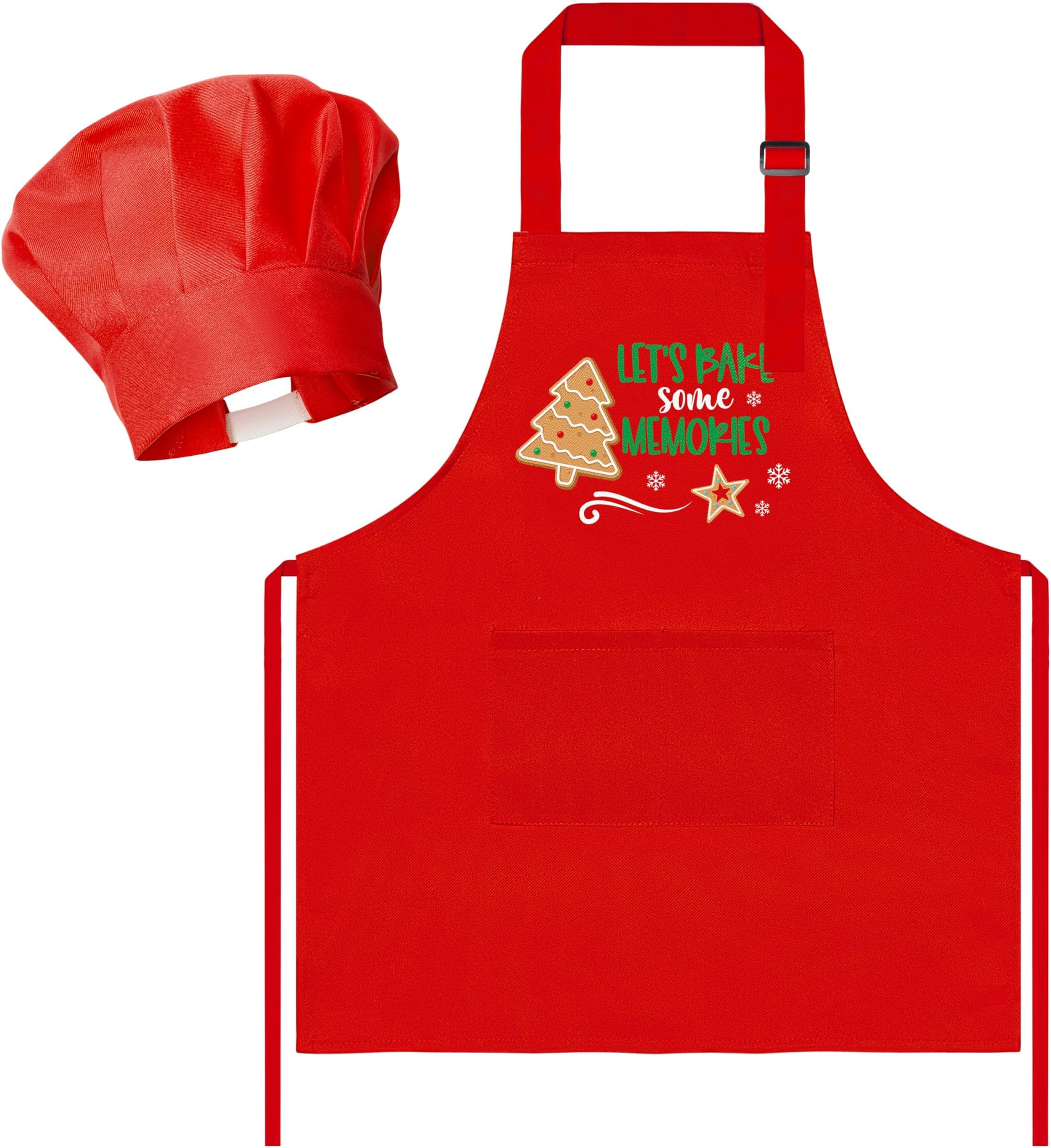 R HORSE Christmas Kid Apron and Chef Hat Set, 2Pcs Adjustable Children Xmas Red Kitchen Apron Dress up Role Play Chef Toy Cooking Baking Painting and Training Kits Christmas Gift for Kids