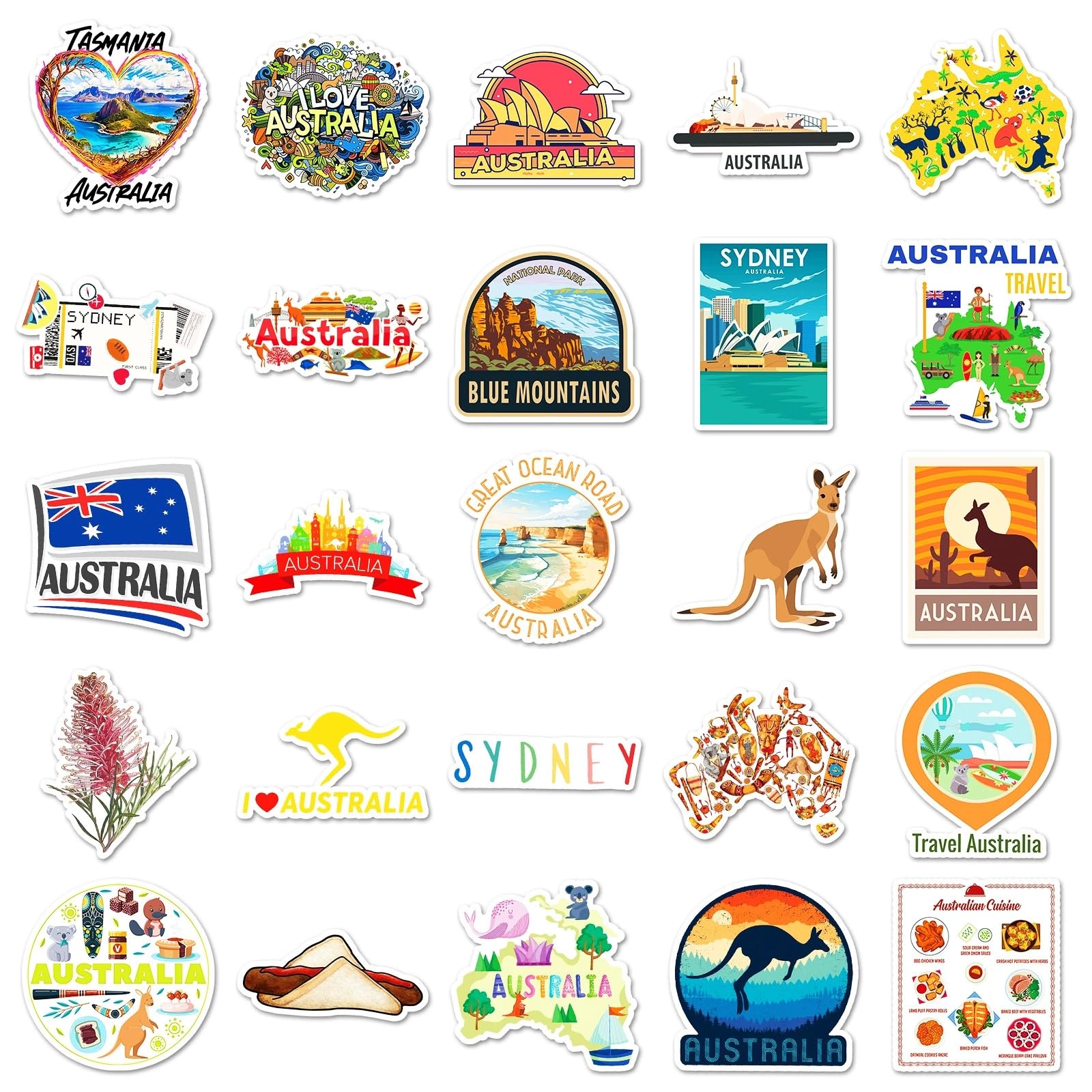 50 Pcs Australia Stickers for Water Bottle Waterproof Sticker for Laptop Skateboard Phone Car Decals for Teens Adults for Party Favors Supplies Decor (Australia Stickers) - Image 4