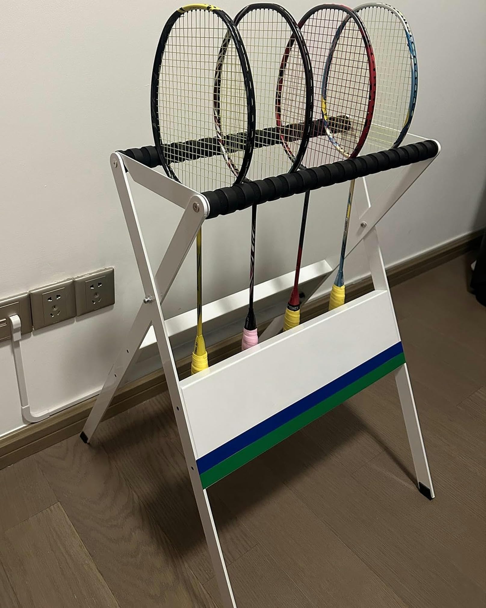 Organisateur de raquette de badminton blanc en métal de grande capacité pour école