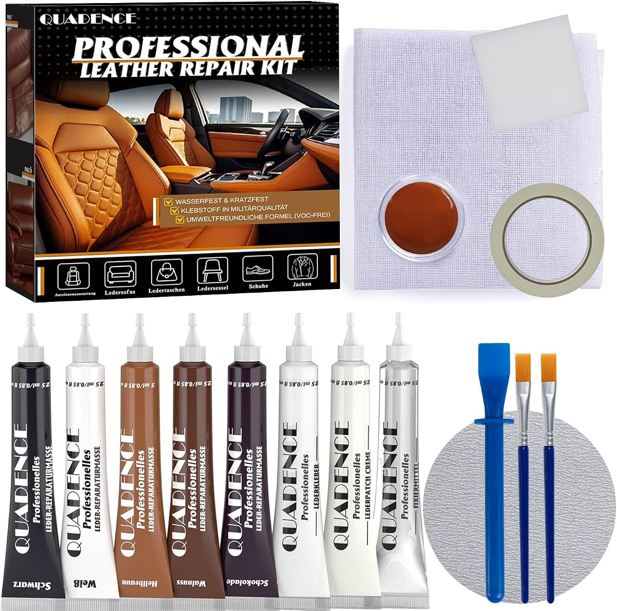 Leder Reparatur Set – Flüssigleder Reparaturset für Auto, Sofa & Möbel, Kunstleder Reparaturset für Kratzer, Risse & Löcher, Leder Reparatur-Set für Echtleder & Kunstleder (8-teilig: 8 × 25 ml )