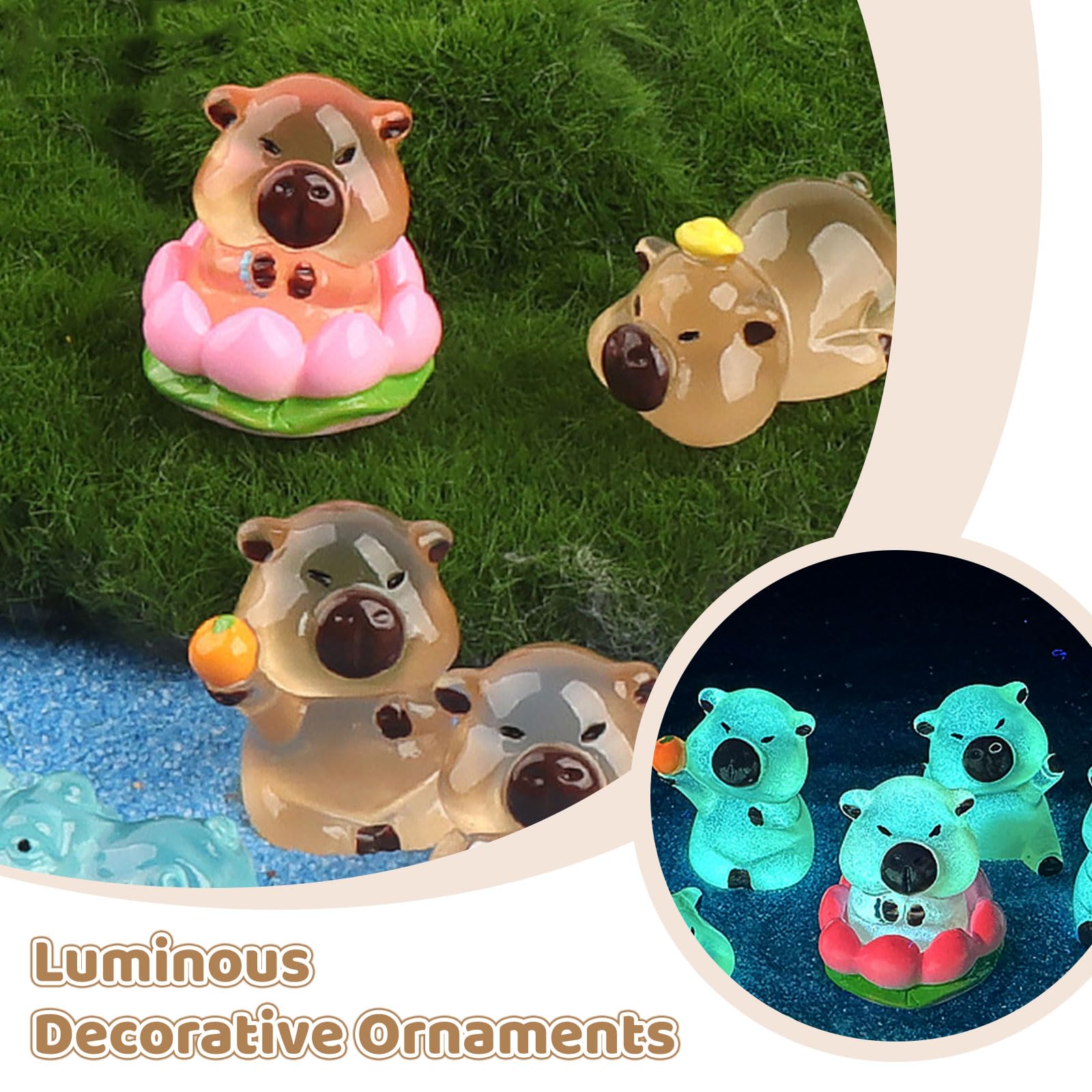 LunarCharm 6PCS Miniature Capybara Figures Luminous Model - Image 3
