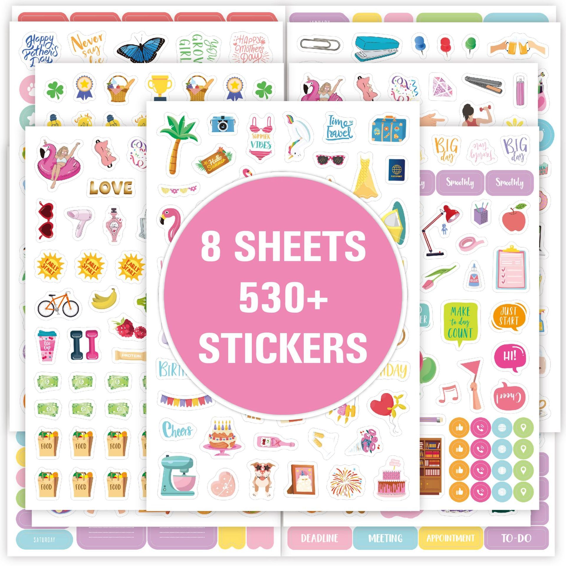 Mnucyipiu Multicolour Planner Stickers - 8 Sheets Funny Journal Stickers Adhesive Monthly Weekly Daily Seasonal Calendar Sticker Decor For Adults Kids Journaling Planning Organizer Scrapbooking Schedule Supplies