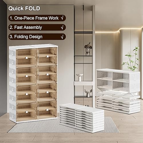 Miniatura 5 de 32 pares de gabinetes de almacenamiento de zapatos de instalación rápida de 3 pasos, caja de zapatos de plástico con puerta magnética transparente