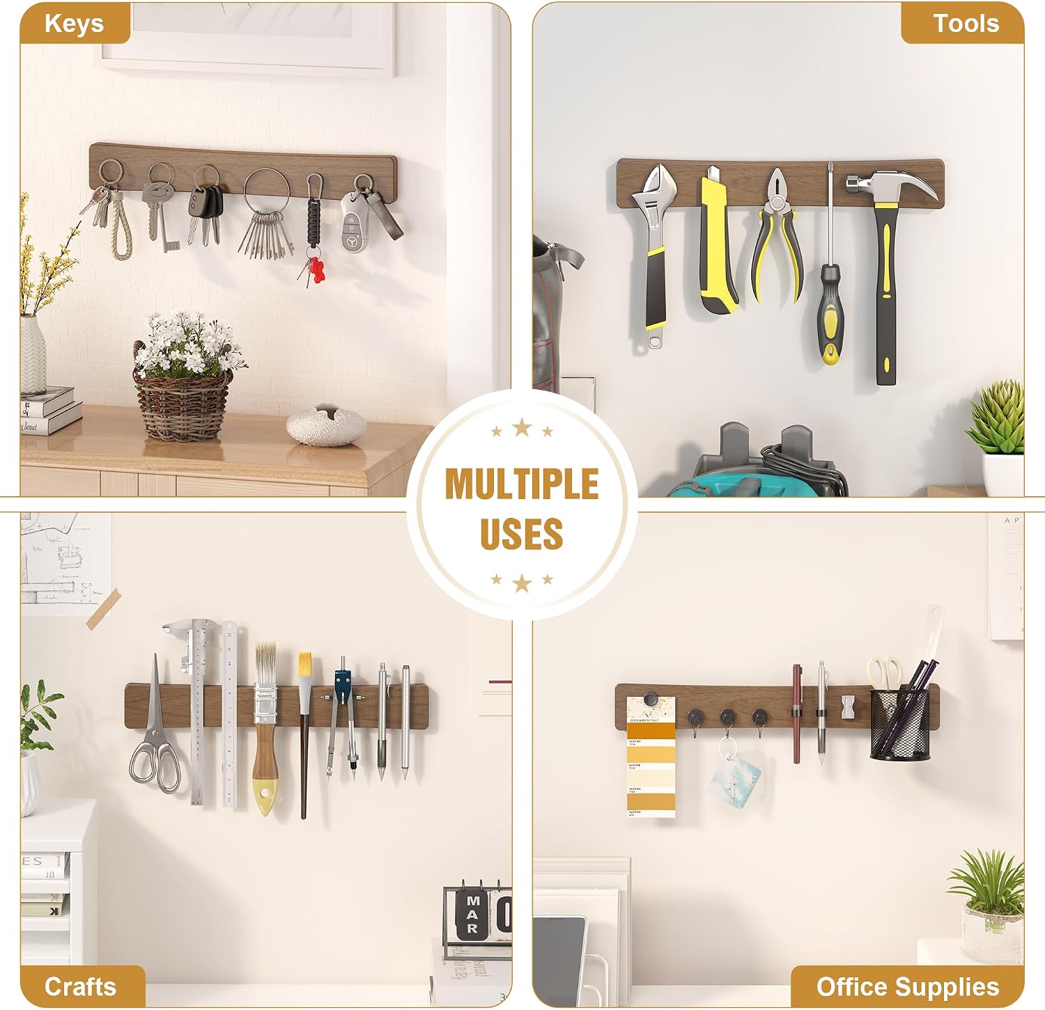 Magnetic Knife Holder for Wall, 16" Acacia Wood Magnetic Knife Strip-Brown image 4