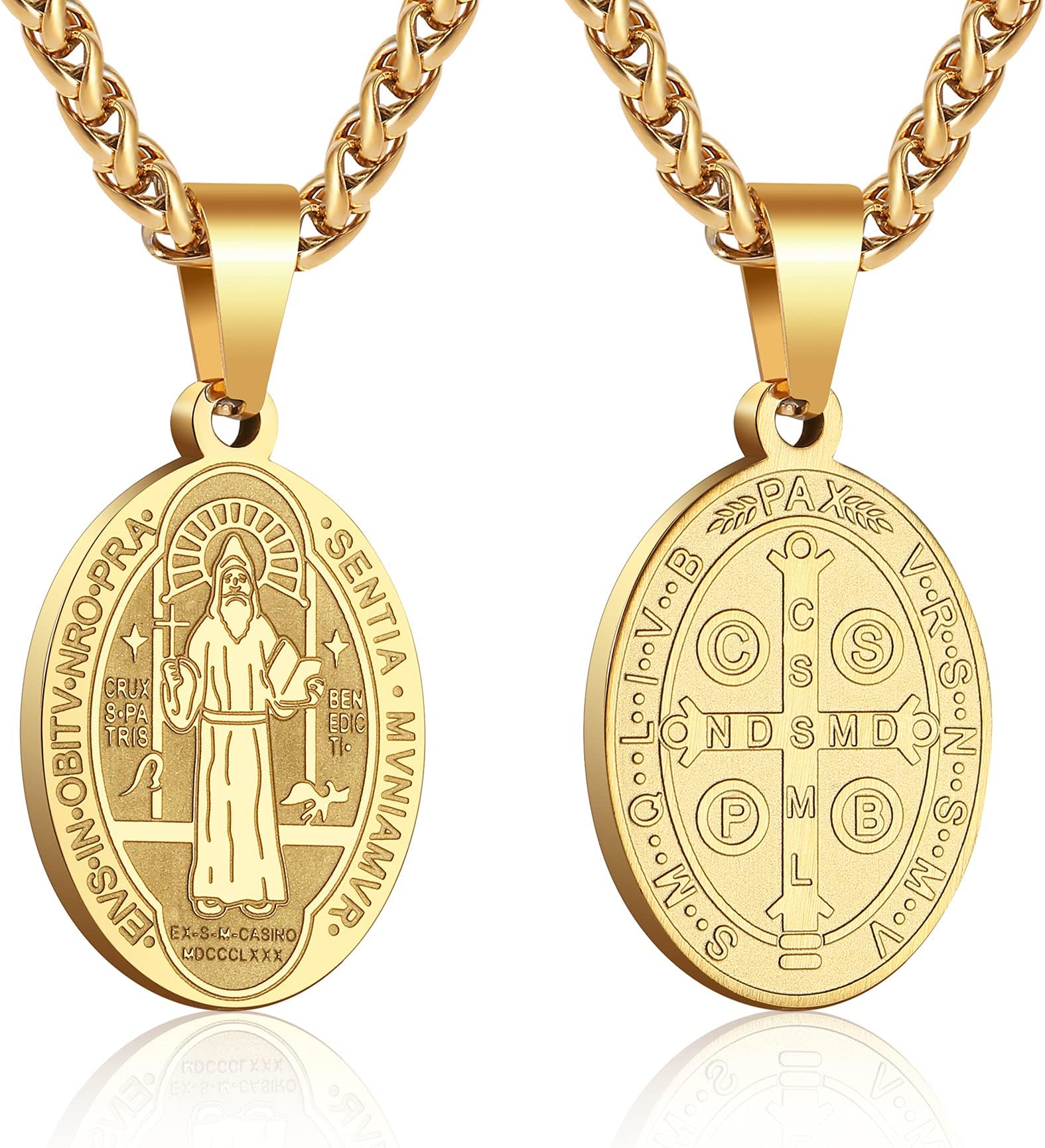 P. BLAKE Oval Saint Christopher/Michael/Joseph/Jude/Virgin Mary/Joseph/Francis/Patrick/Anthony/Benedict/Thomas Necklace for Men Women, Stainless Steel Catholic Patron Pendant with Chain 24 Inches
