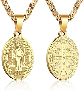 P. BLAKE Oval Saint Christopher/Michael/Joseph/Jude/Virgin Mary/Joseph/Francis/Patrick/Anthony/Benedict/Thomas Necklace for Men Women, Stainless Steel Catholic Patron Pendant with Chain 24 Inches