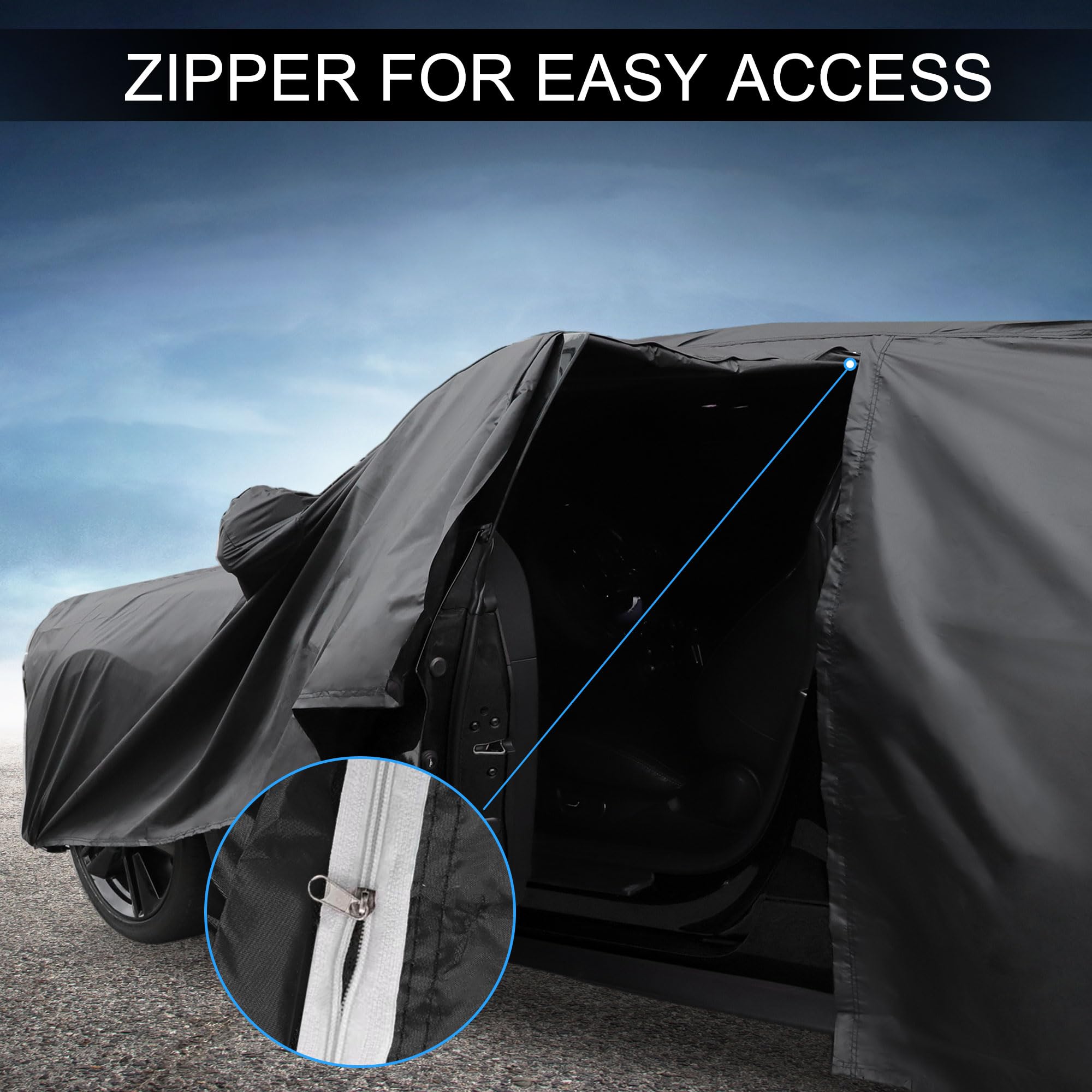 X AUTOHAUX Car Cover Outdoor Waterproof Sun Rain Snow Hail Protection with Left Side Door Zipper Aluminum Film — view 7