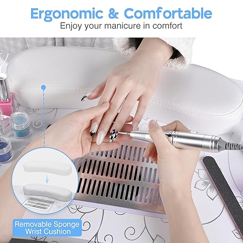 Miniatura 2 de BYOOTIQUE Mesa de manicura portátil para uñas plegable con colector de polvo integrado, bolsa de transporte, mesa de manicura con rueda bloqueable
