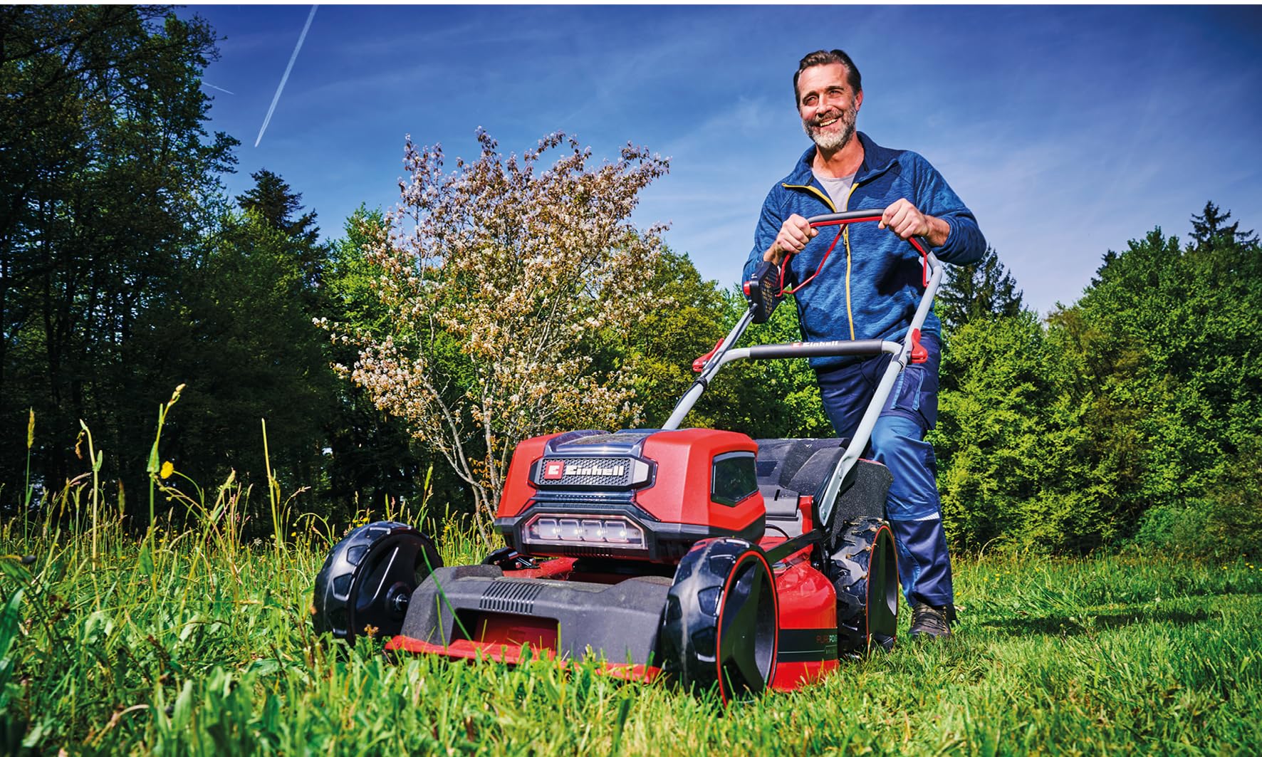 Einhell tosaerba GP-CM 36/47 S Li BL Kit Power X-Change (36 V, larghezza di taglio 47 cm, fino a 700 m², Brushless, cesto da 65 litri, ruota motrice, incl. 4 batt. da 4,0 Ah + 2 Twincharger)