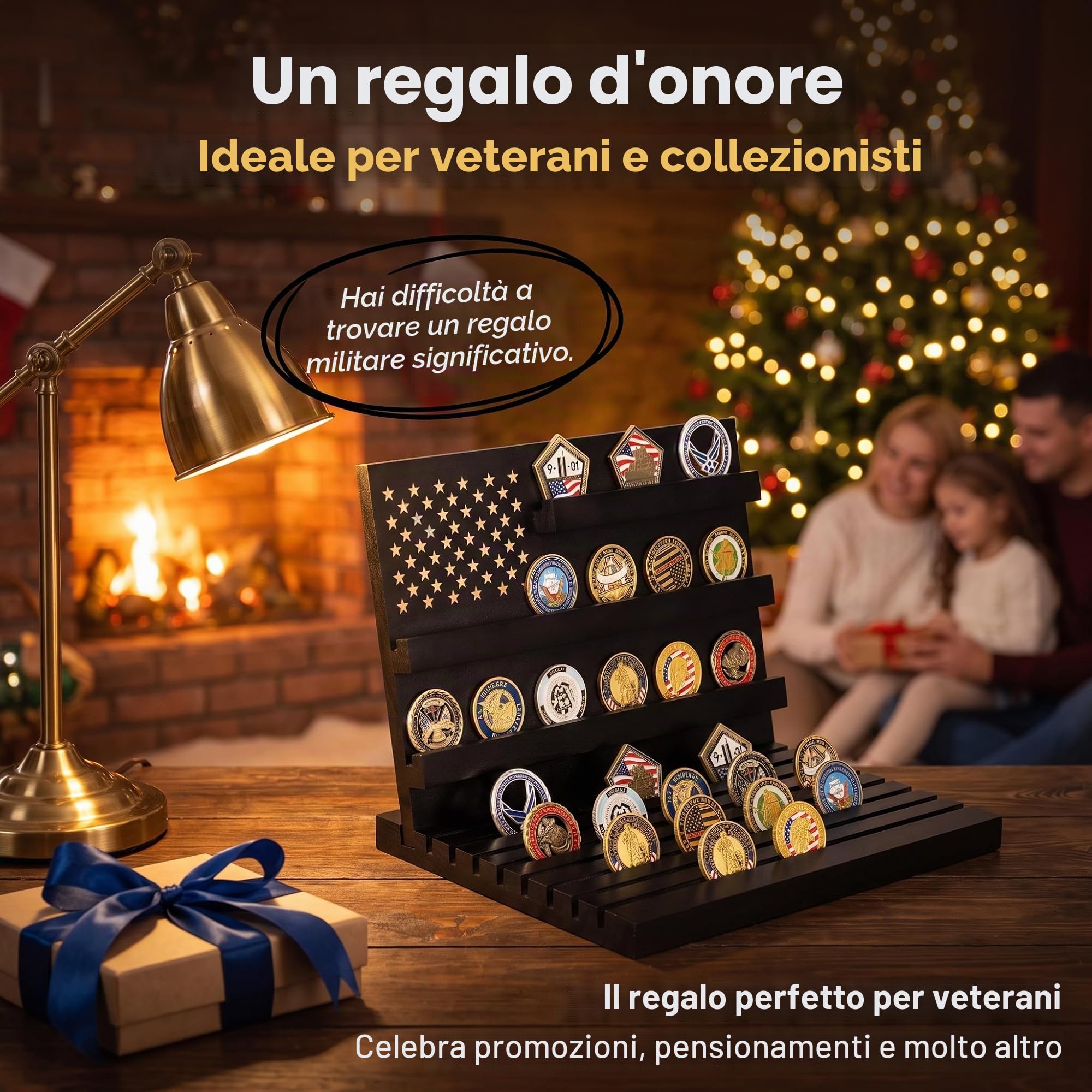 Porta Medaglie in Legno Massello, Espositore Inclinato per Medaglie e Monete da Collezione, Porta Monete da Collezione con Capacità 15-18 Oggett,Vetrinetta per Oggetti da Collezione