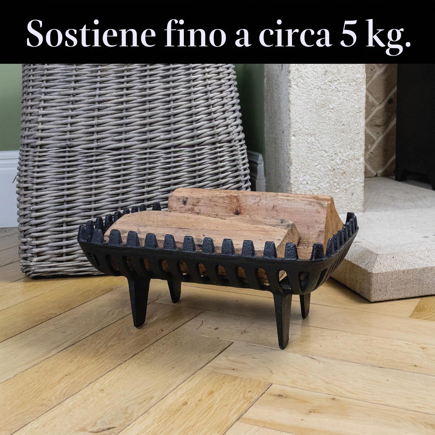 JVL Arden - Griglia per Legna da Camino, in ghisa, 37 x 27 x 16 cm, Colore: Nero