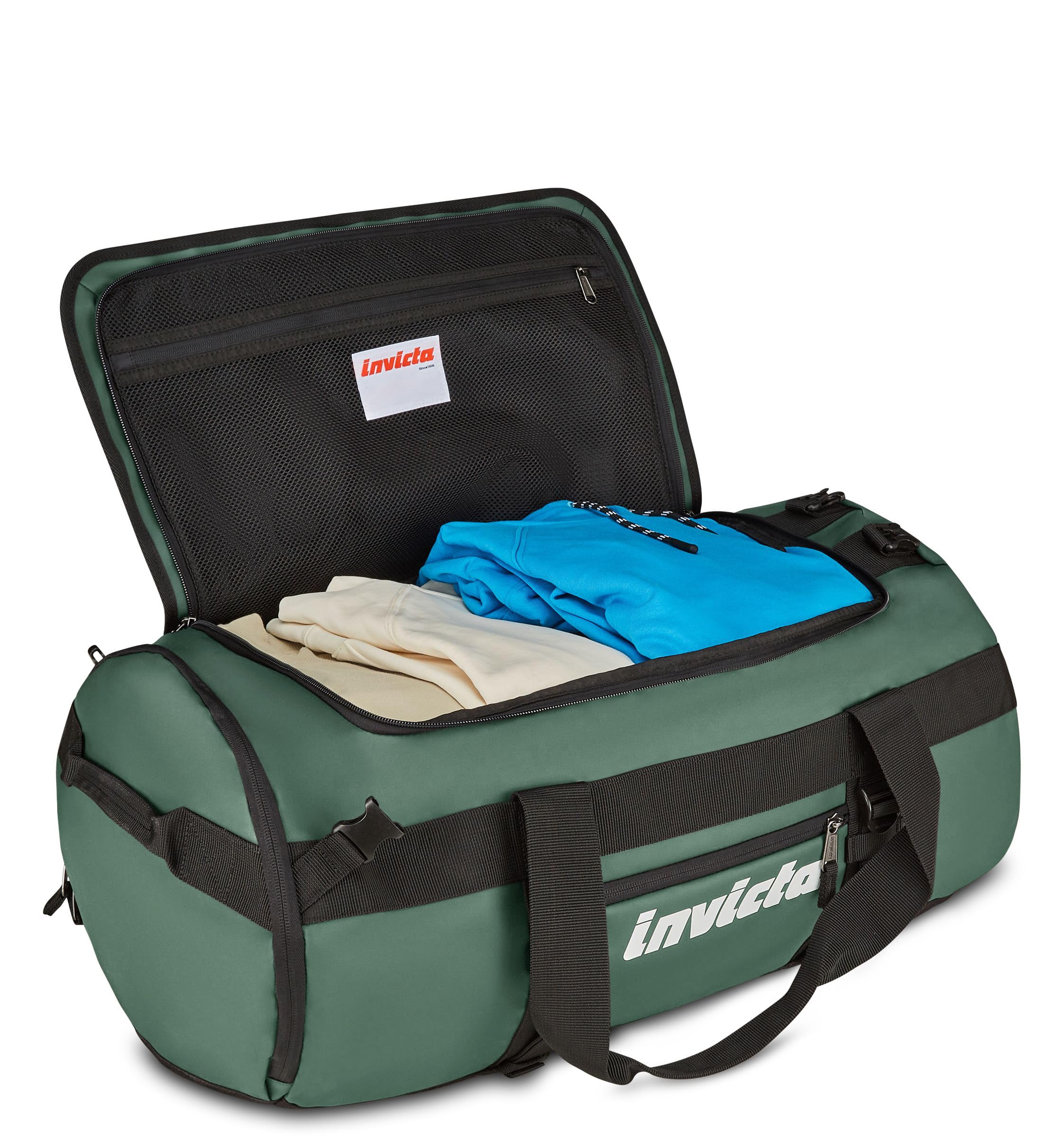 Invicta Reisetasche 70 L - 62 x 35 x 35 cm, Aufgabegepäck Reiserucksack, Sporttasche mit Schuhfach, für Urlaub und Sport, Damen und Herren, grün
