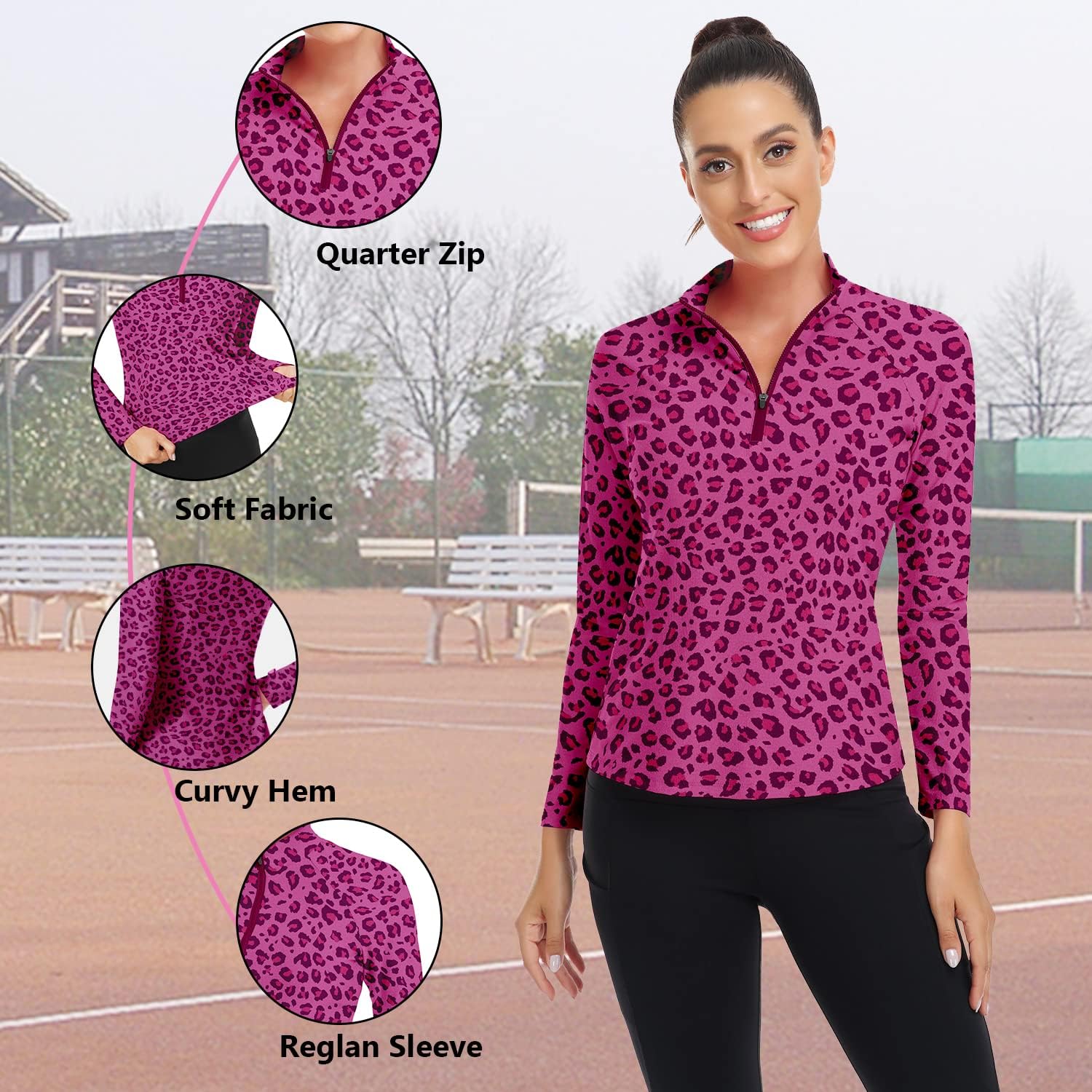 WOWENY Women's Long Sleeve Athletic Shirts Quarter Zip Pullover Collared T-Shirt Workout Print Tennis Top - Image 6