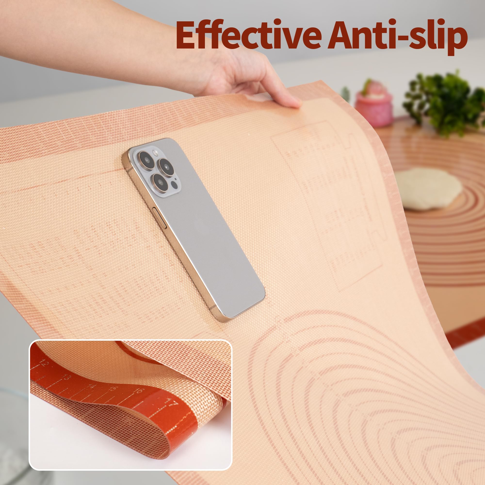 UWILLION Tappetino da forno in silicone, misura grande, 90 x 60 cm, XXL, in silicone, con misurazione per fondente, pizza e pane
