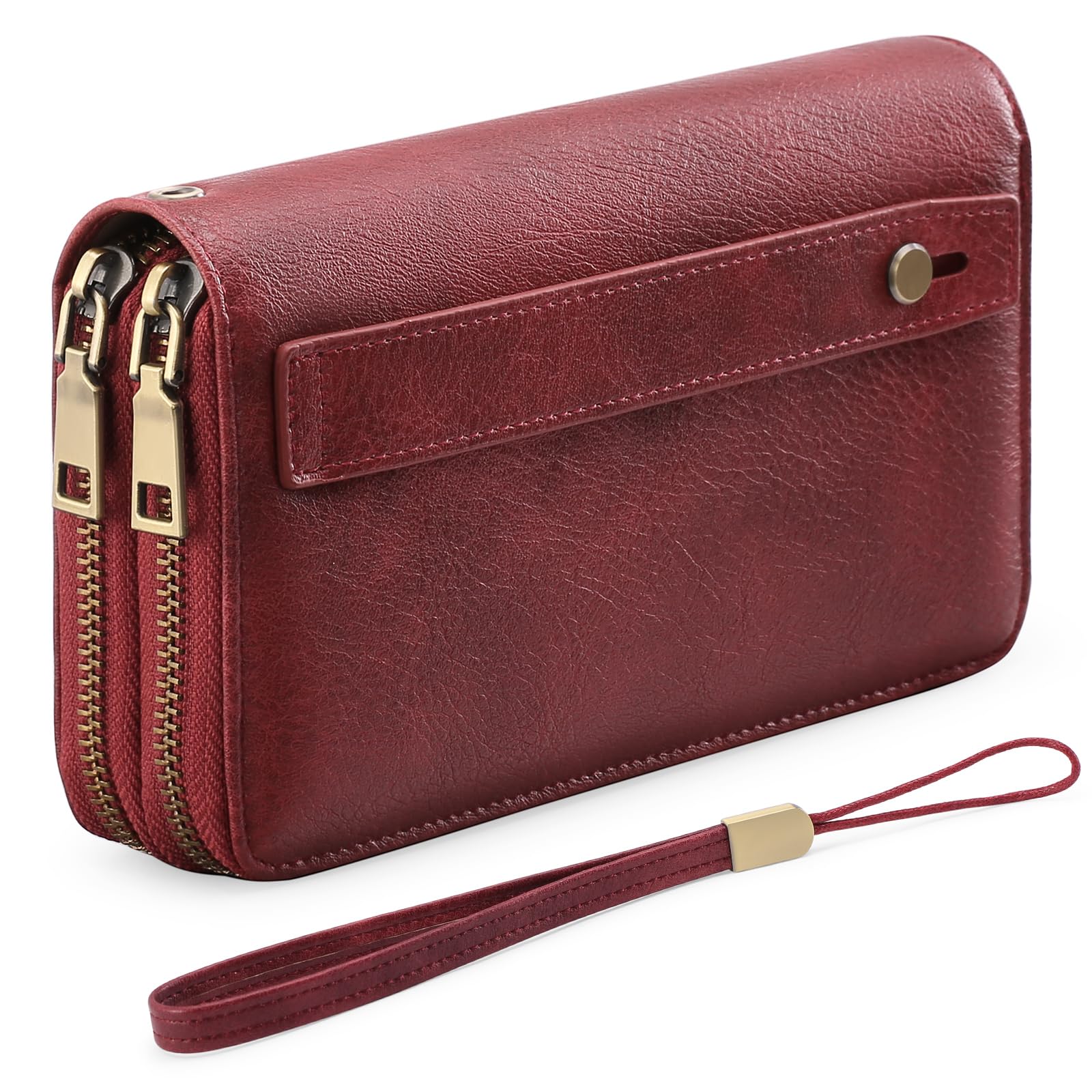GAEKEAO Wallet for Women Clutch RFID Blocking Wristlet Leather Purse Large Capacity Credit Card Holder with Grip Hand Strap