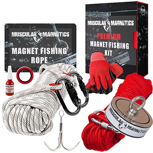 Paquetes de imanes de pesca de doble y una cara de 2625 libras y cuerda de alto grado de 65 pies para pesca magnética, kit de pesca magnético de