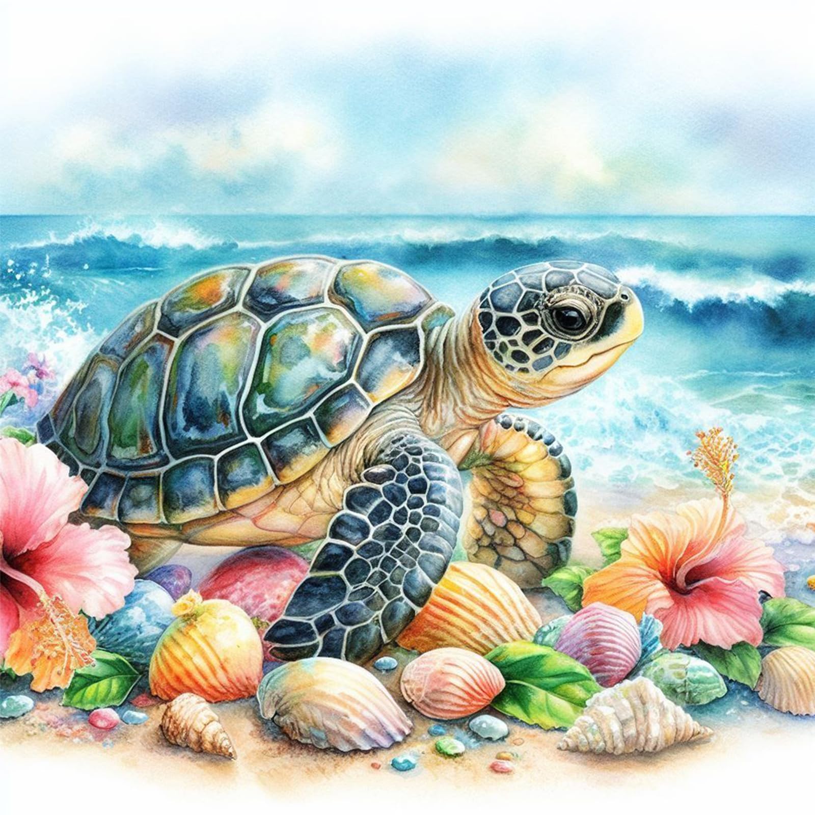 Poetrydraw Turtles And Seashells Turtles & Seashells 5D Round Diamond Art Kit For Adults Beginners Home Wall Decor 40X40cm