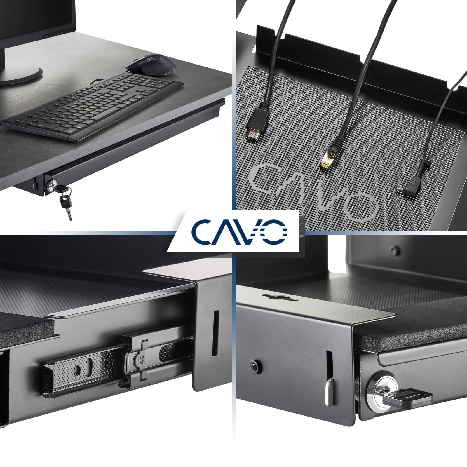 CAVO Tiroir de bureau pour ordinateur portable verrouillable 580 x 446 x 55 mm noir Tiroir de bureau pour ordinateur portable pour soubassement de SOTECH