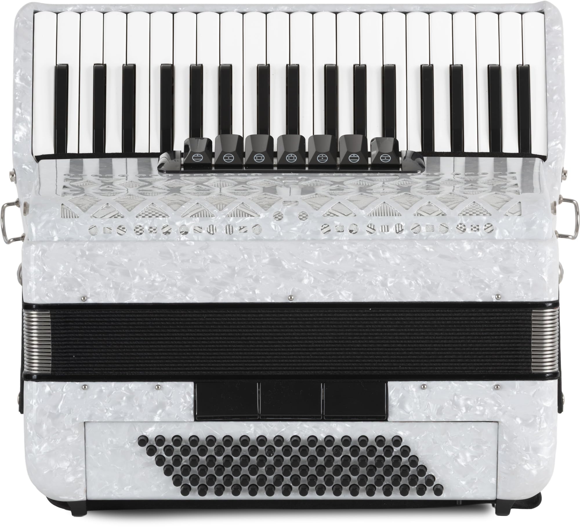 Classic Cantabile Secondo V Akkordeon 96 Bass weiß perloid – 37 Diskanttasten (G-g''), 3-chörig, 5 Register - Einsteiger Akkordeon inkl. Tasche & Tragegurte - für Musikschule & Zuhause