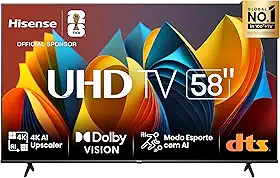 Hisense Smart TV UHD 4K DLED 58" Polegadas 58A6K com HDR10+ Dolby Vision Game Mode Controle por Voz Alexa Built-In AirPlay