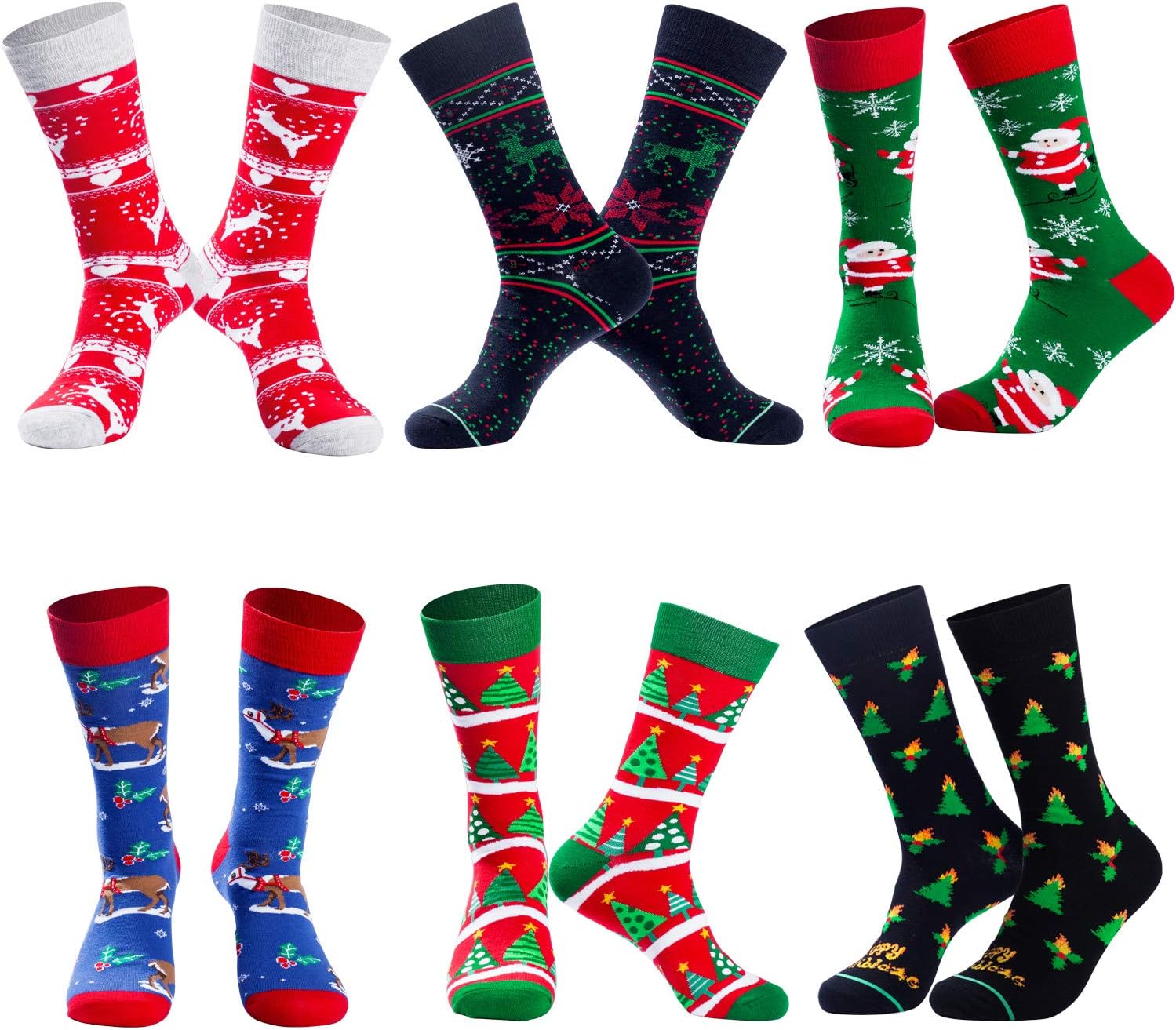 BIRCEN Mens Funny Socks Christmas Socks for Men Women Colorful Fun Novelty Crew Patterned Socks 6 Pairs US 7-13