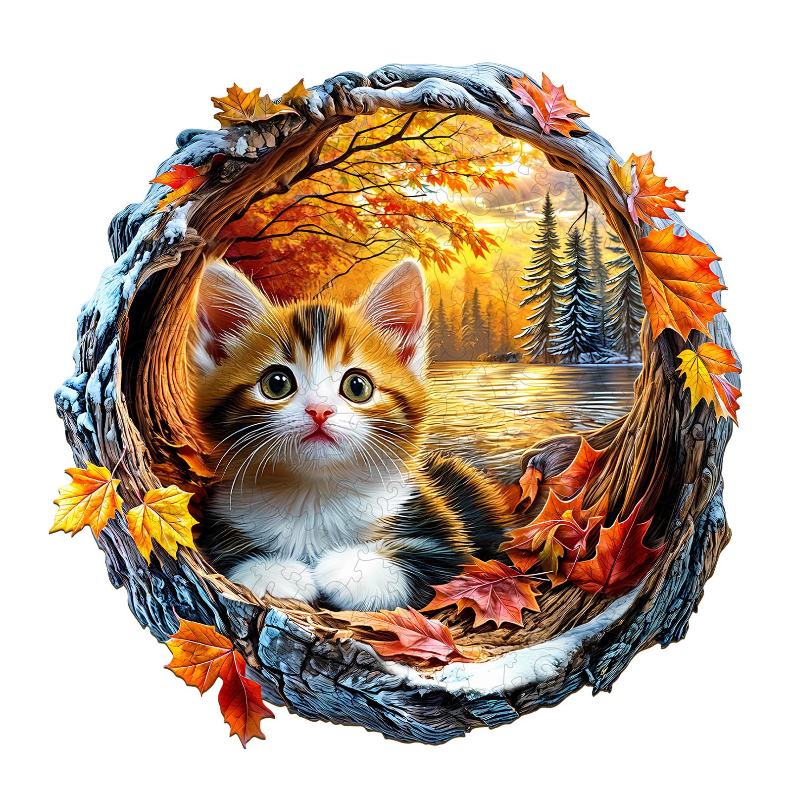 Wooden Jigsaw for Adults - Kitten in autumn Jigsaw Puzzles 280pcs, Wooden Puzzle for Family Game and Birthday Gifts for Friend (34x33.6cm, 14+ Years) — image 1