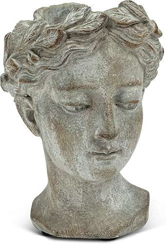Abbott Collection Extra Small Woman Head Planter | Hand-Finished Greco-Roman Style, Cement, Gray, 6.5"H
