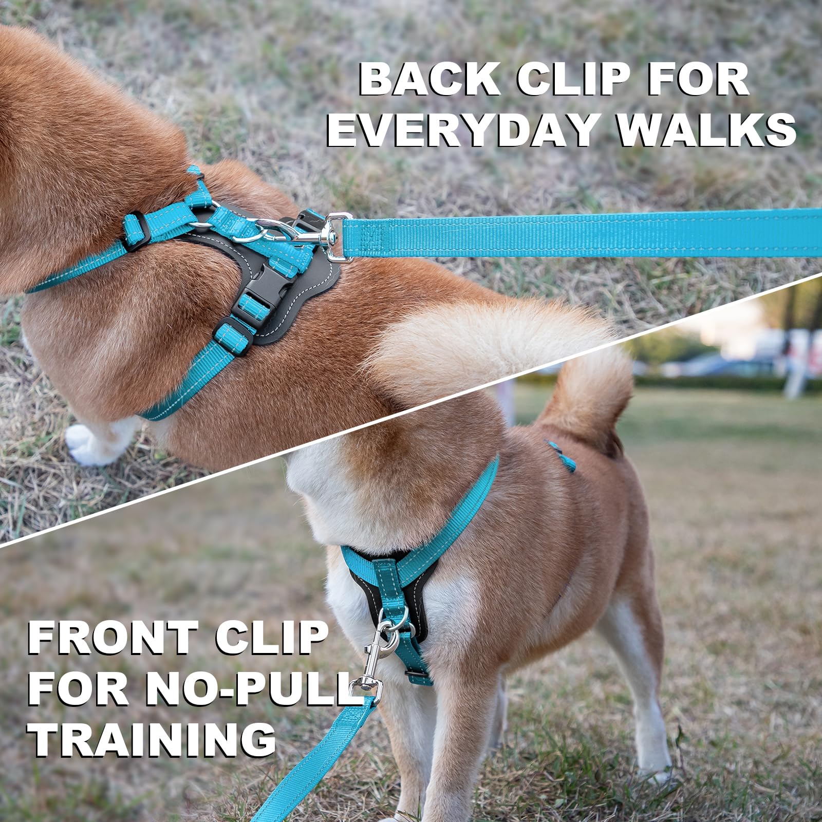 Plutus Pet Adjustable No Pull Dog Harness with Leather Accents, Heavy Duty Reflective Nylon Vest for Training Hiking - Image 3